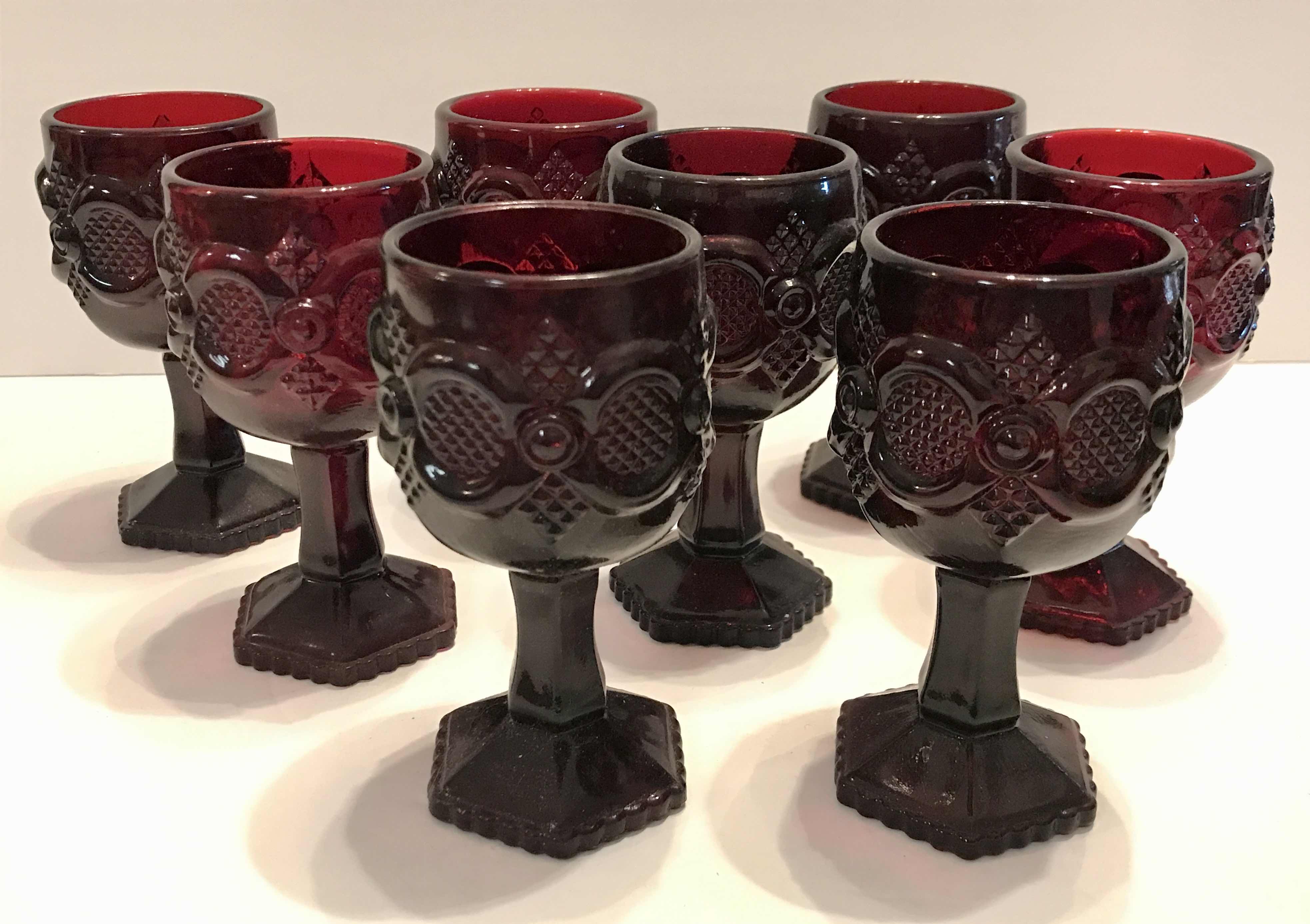 Photo 1 of VINTAGE CAPE COD ROYAL RUBY RED AVON GLASS WINE GLASSES SET OF 8 - MORE OF THIS COLLECTION IN AUCTION