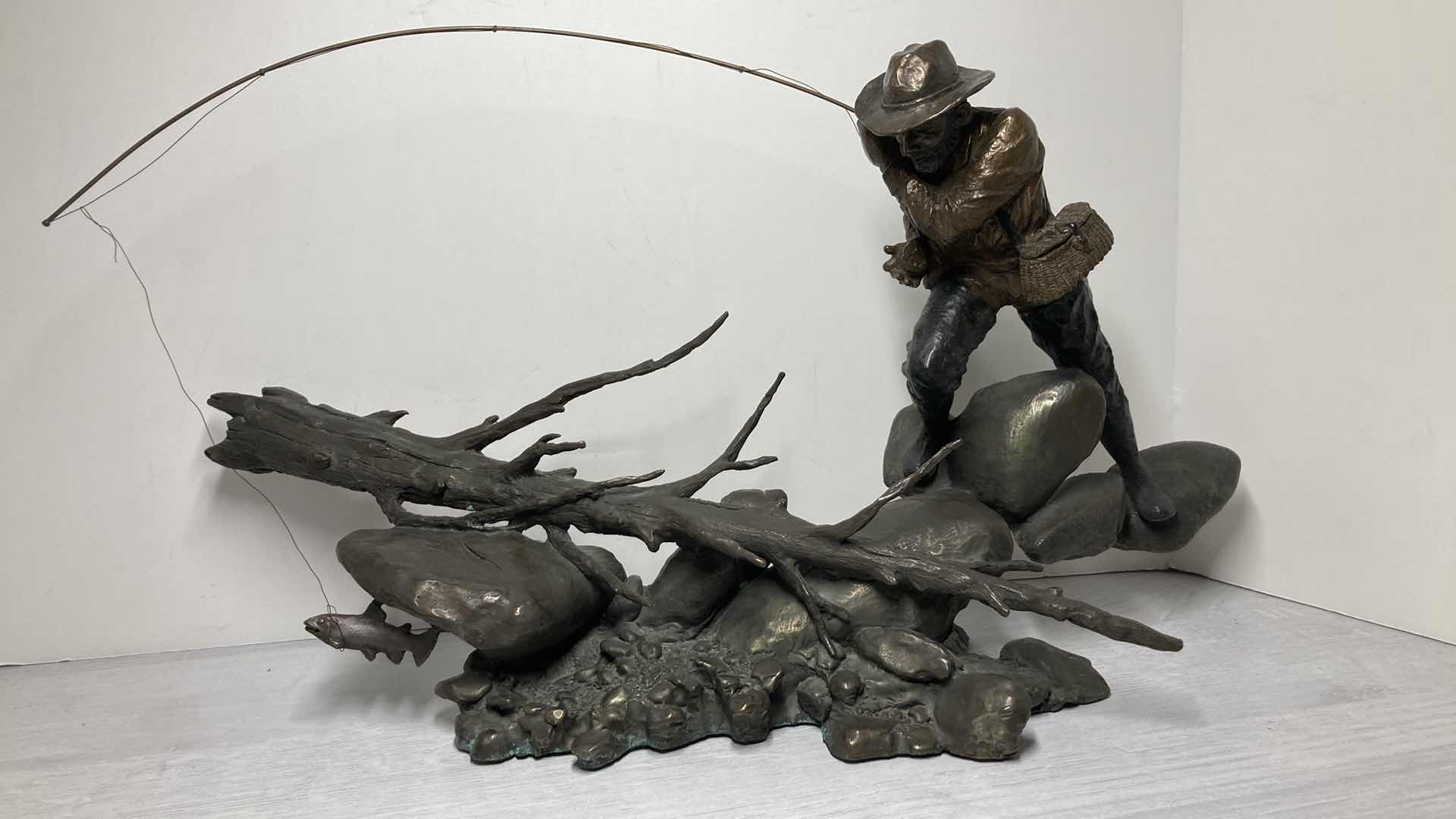 Photo 1 of DOWN RIVER SOLID BRONZE SCULPTURE SIGNED BY MARK HOPKINS 1993 353/450 19” X 7” H11” 