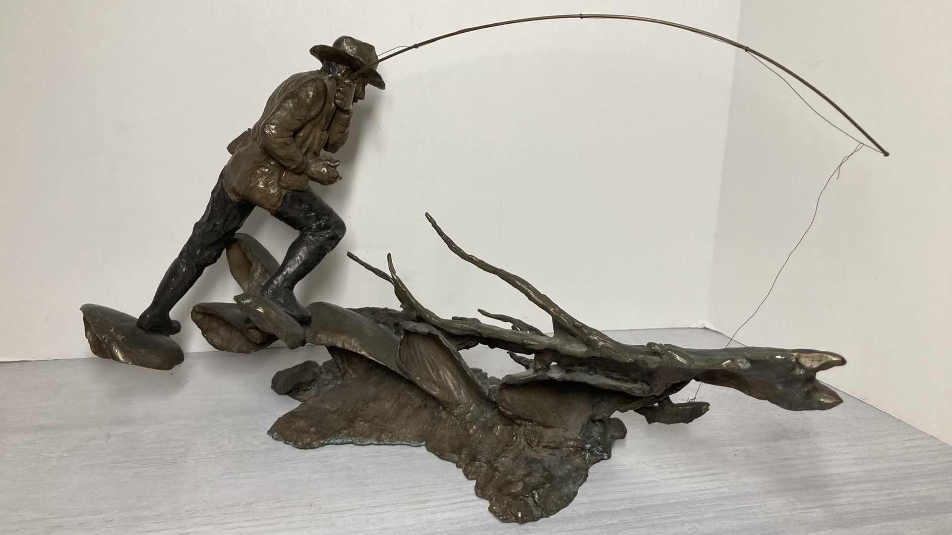 Photo 4 of DOWN RIVER SOLID BRONZE SCULPTURE SIGNED BY MARK HOPKINS 1993 353/450 19” X 7” H11” 