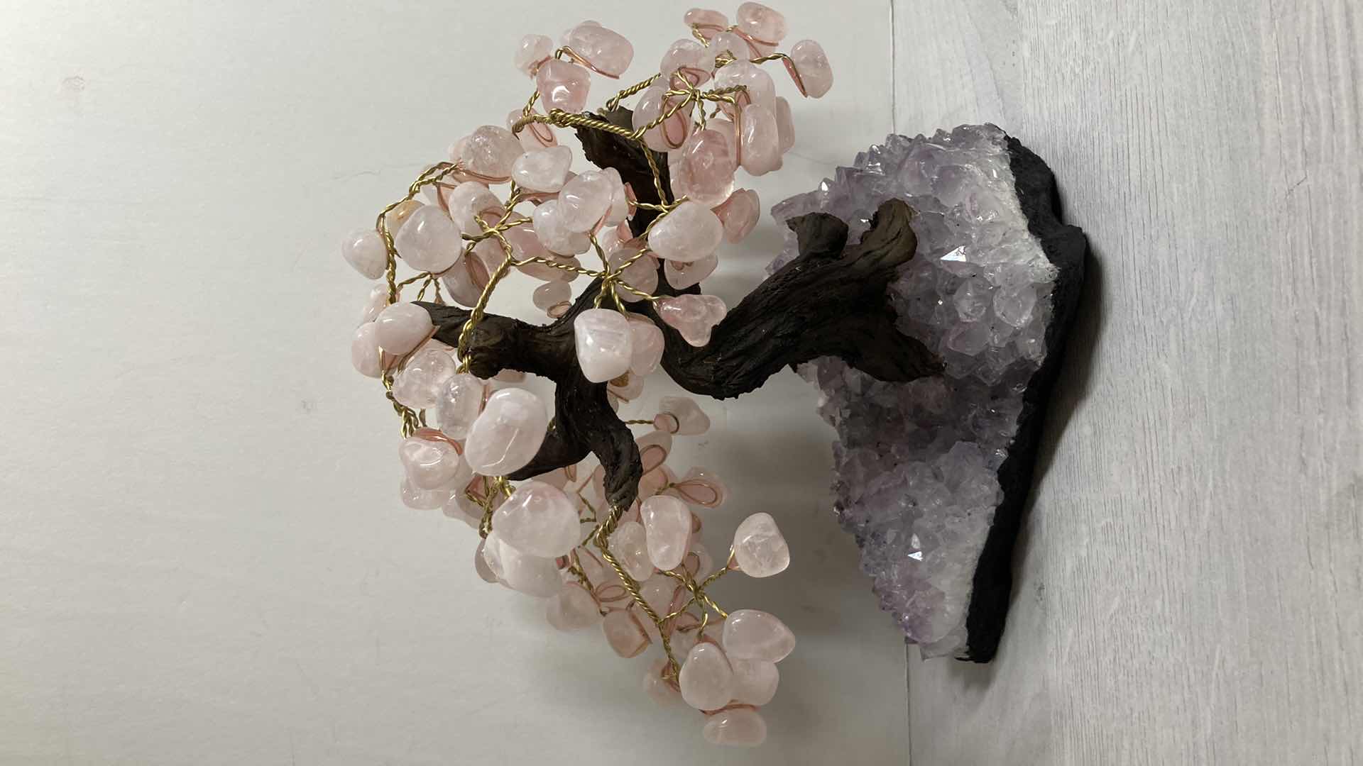 Photo 1 of ROSE QUARTZ & CLAY CRYSTAL BASE BONSAI TREE 9” X 7” H9”