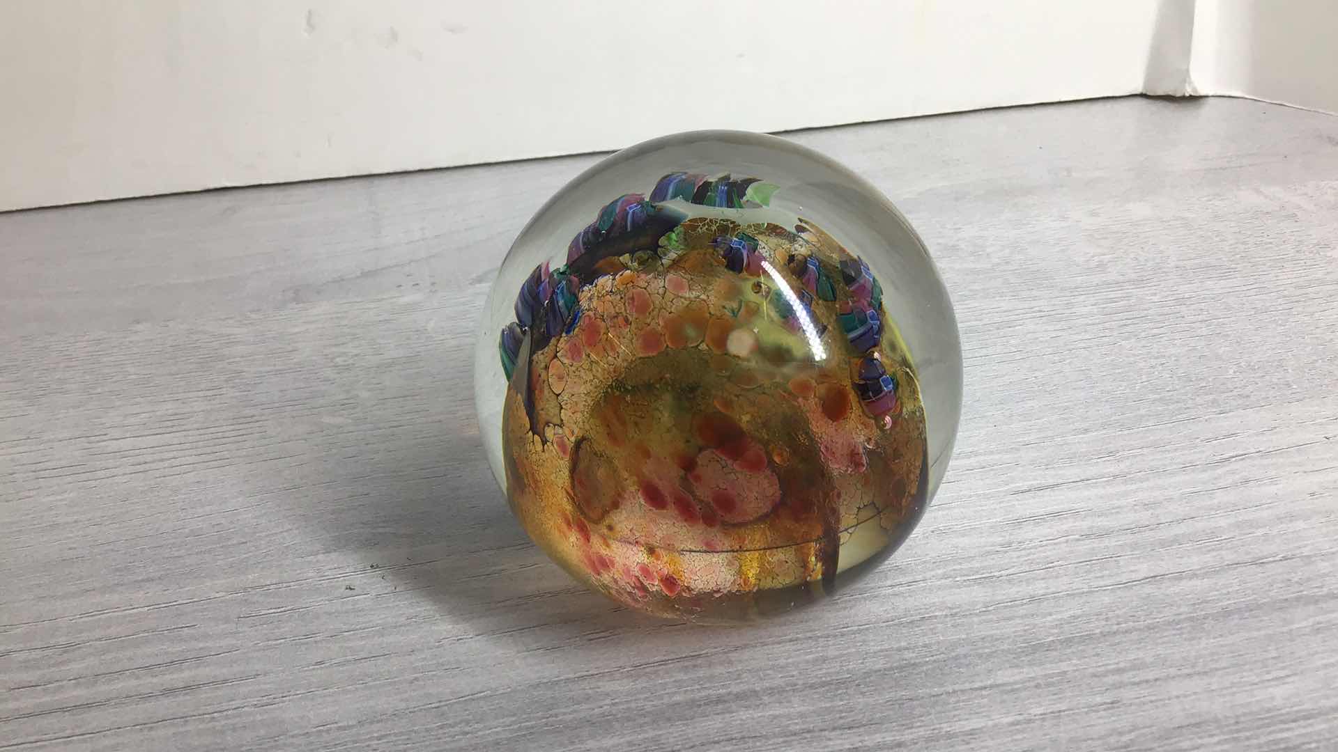 Photo 3 of UNIQUE BLOWN GLASS SPHERE ART SIGNED BY JOSH SIMPSON 1989 3” X 3”