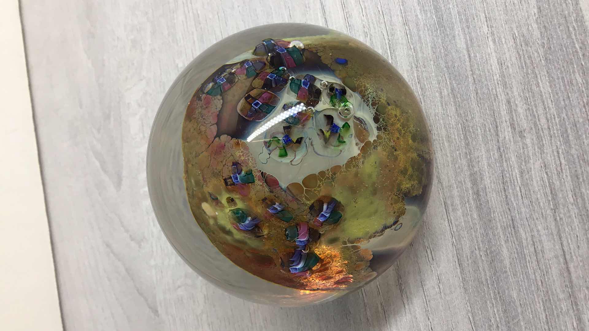 Photo 1 of UNIQUE BLOWN GLASS SPHERE ART SIGNED BY JOSH SIMPSON 1989 3” X 3”