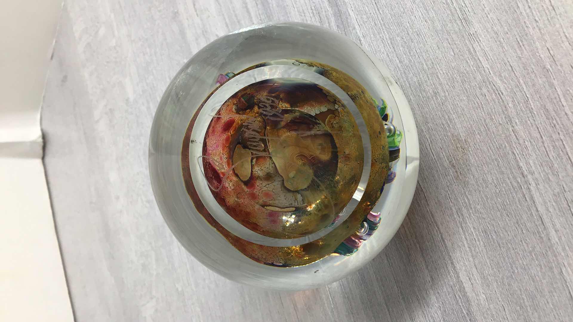 Photo 4 of UNIQUE BLOWN GLASS SPHERE ART SIGNED BY JOSH SIMPSON 1989 3” X 3”