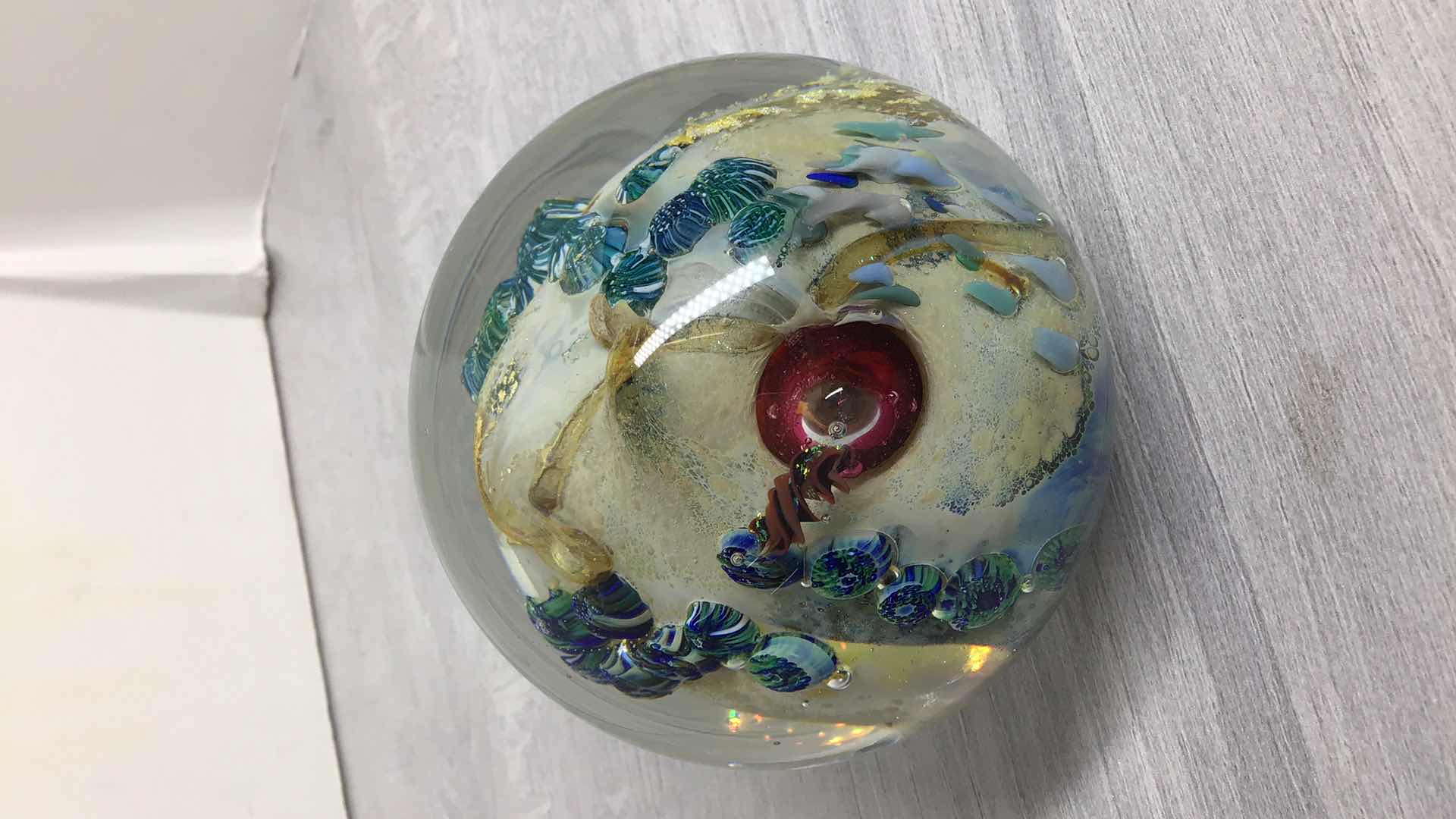 Photo 1 of OCEAN THEMED BLOWN GLASS SPHERE ART SIGNED BY JOSH SIMPSON 3.5” X 3.5”