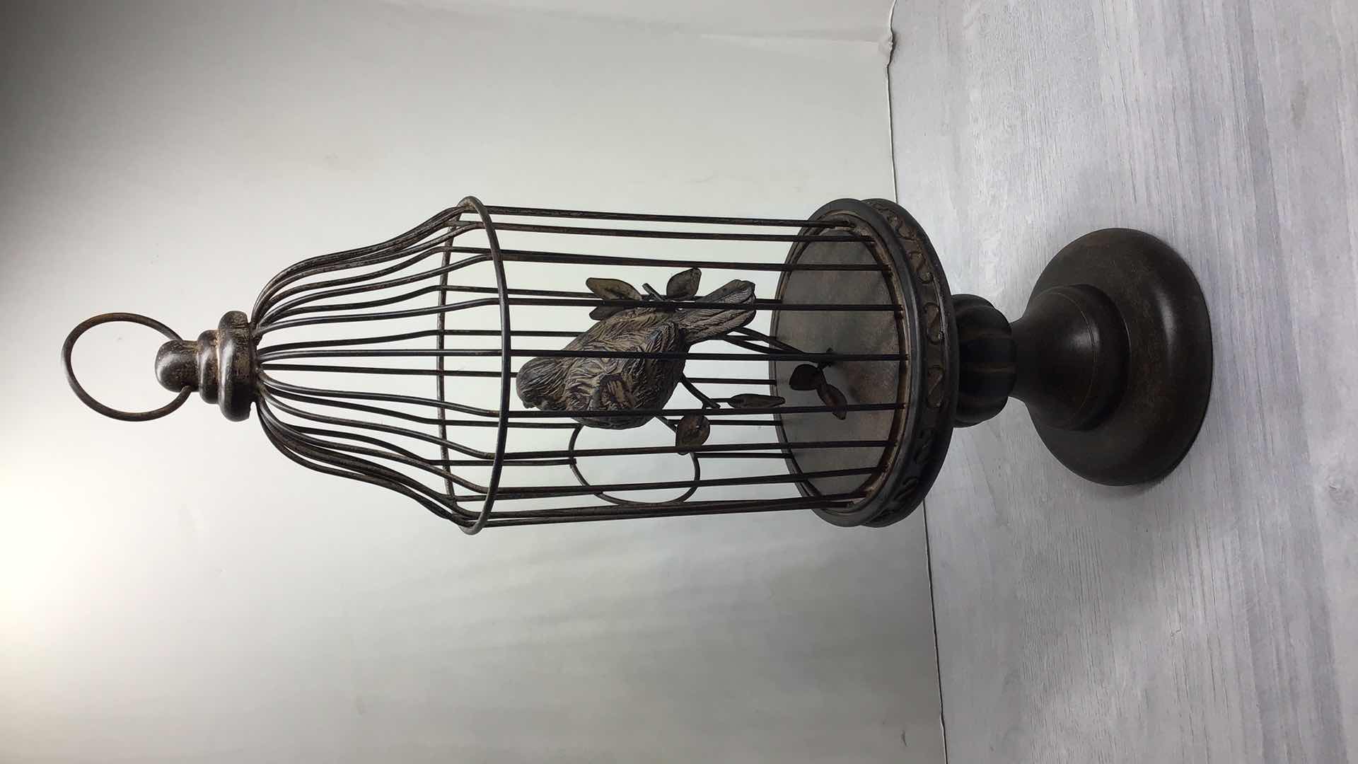 Photo 2 of HOBBY LOBBY DECORATIVE BIRD CAGE ON STAND WITH BIRD 5” X H16”