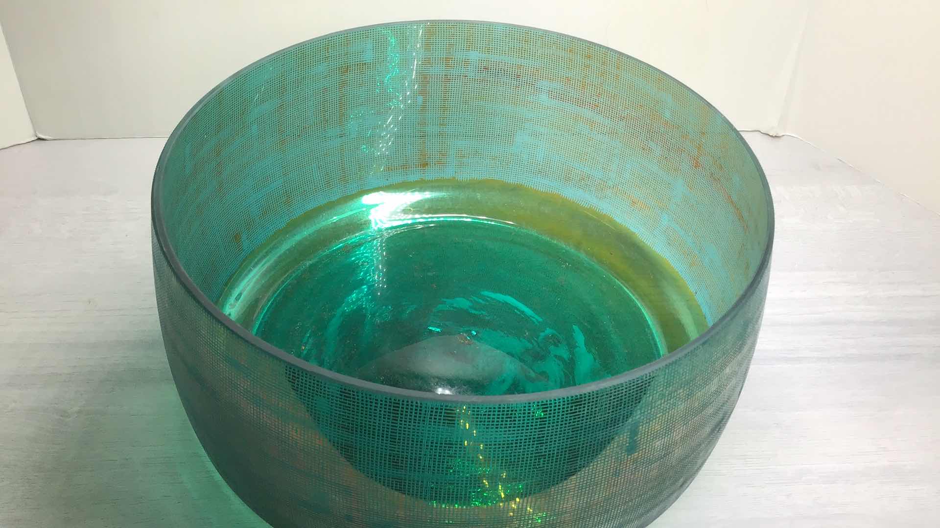 Photo 2 of GREEN TEXTURED GLASS BOWL 13” X H6.5”