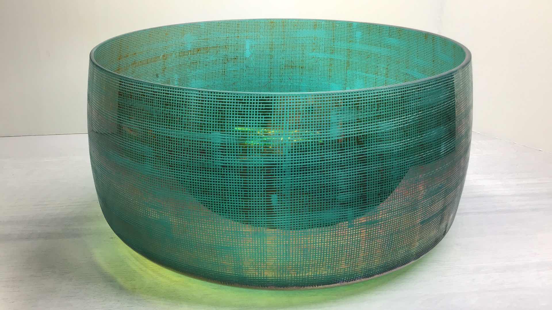 Photo 3 of GREEN TEXTURED GLASS BOWL 13” X H6.5”