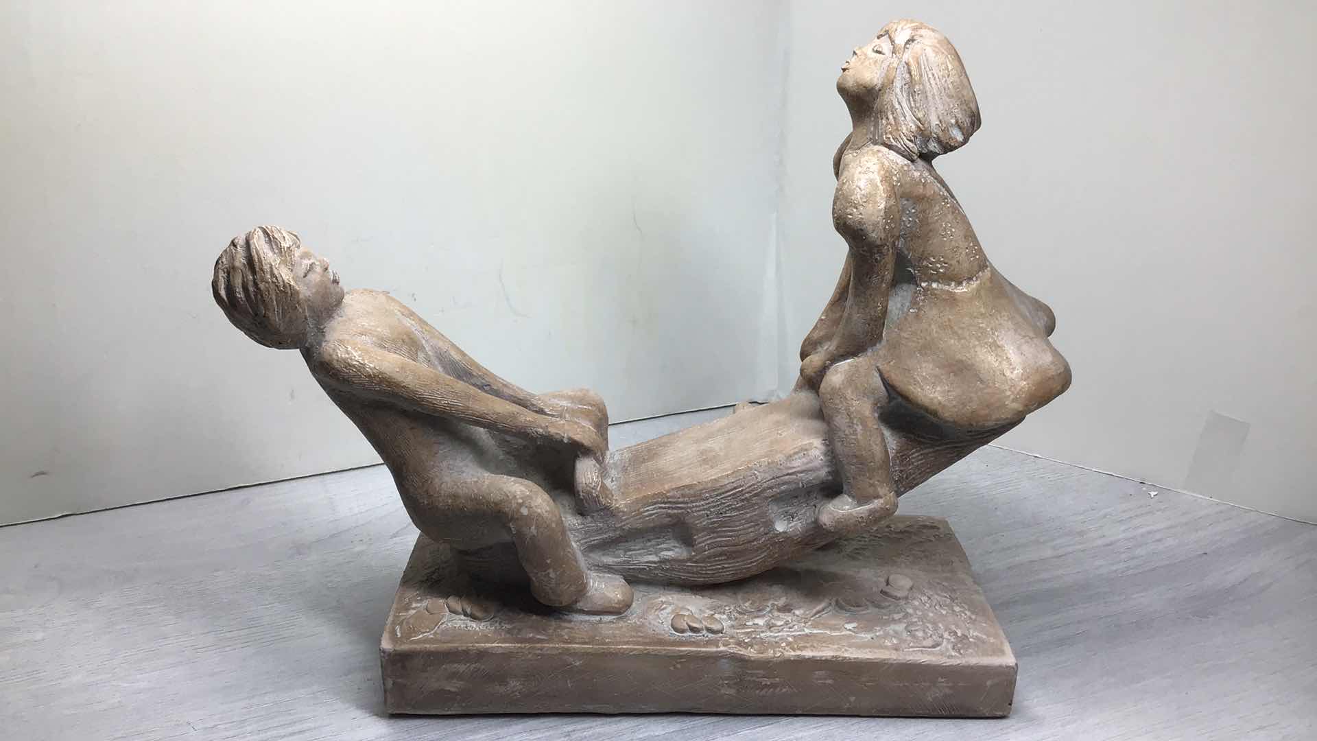 Photo 2 of AUSTIN PRODUCTIONS 1973 CLAY SCULPTURE BOY AND GIRL ON SEE-SAW 11” X 4” H10”