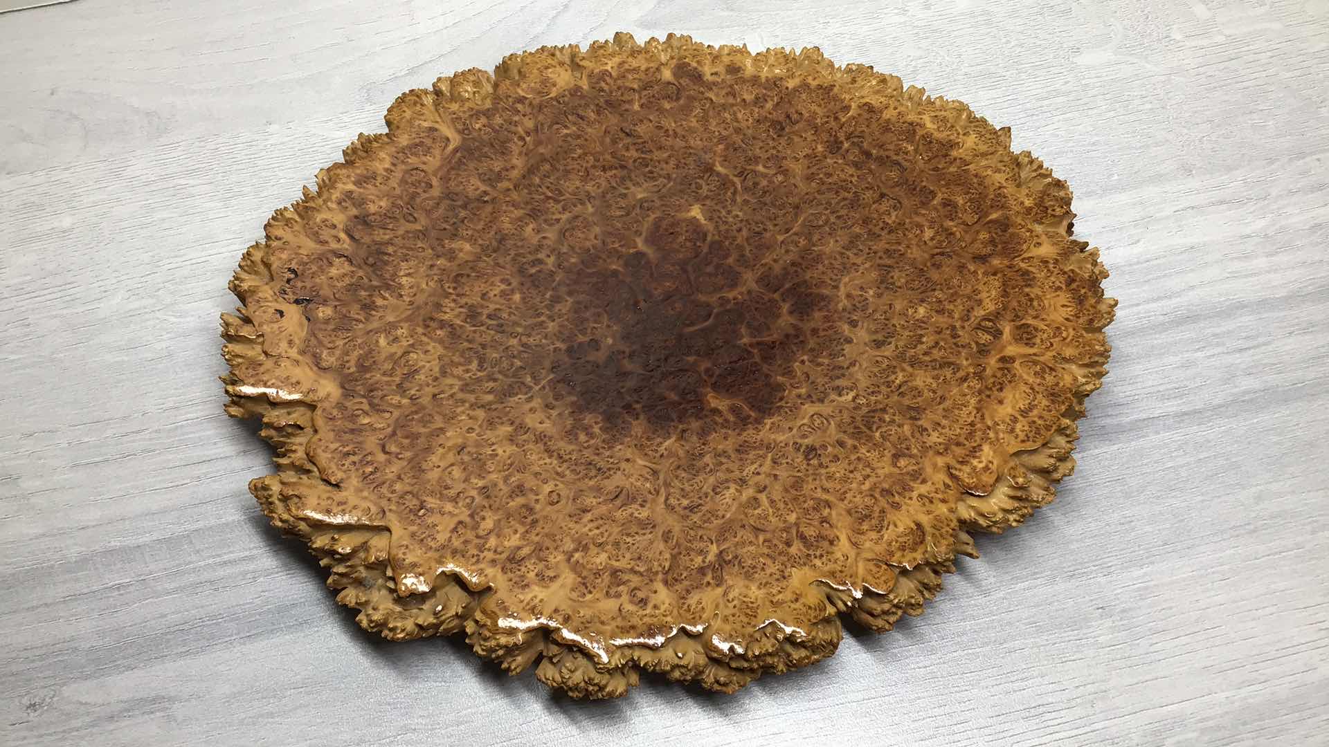 Photo 2 of JOHN JOWELL WOOD BURL SCULPTED PLATE 10.5” X 9”