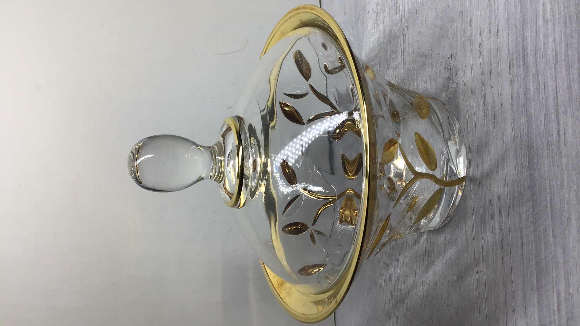 Photo 1 of GOLD BRANCH CLEAR GLASS CANDY DISH/SUGAR BOWL 7.5” X H7.5”