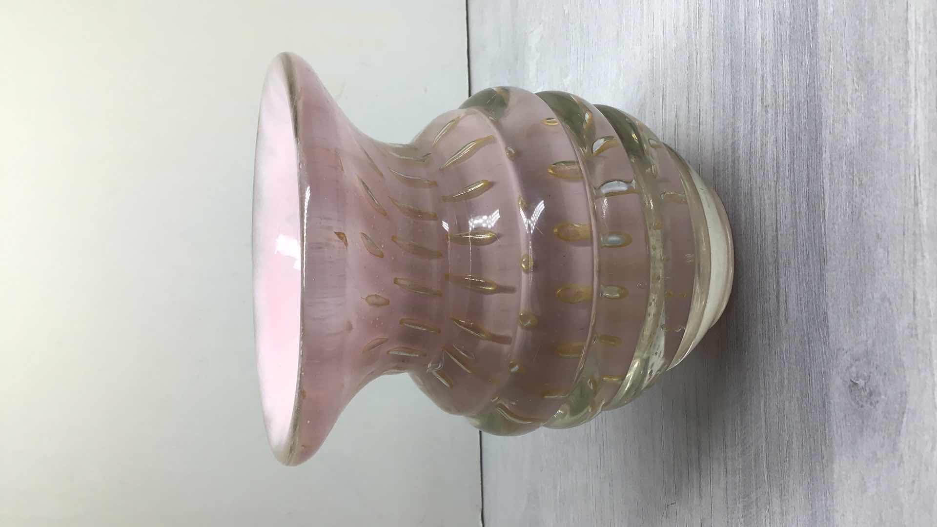 Photo 1 of TANIA BULHÕES CREMONA PINK & GOLD SMALL GLASS VASE 4.5” X H5.5”