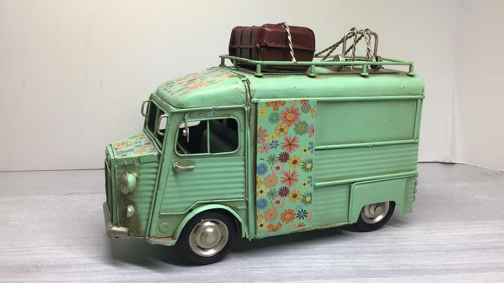 Photo 2 of THE SPRING SHOP PASTEL GREEN FLORAL DECORATIVE HIPPY VAN 9.5” X 4” H7”