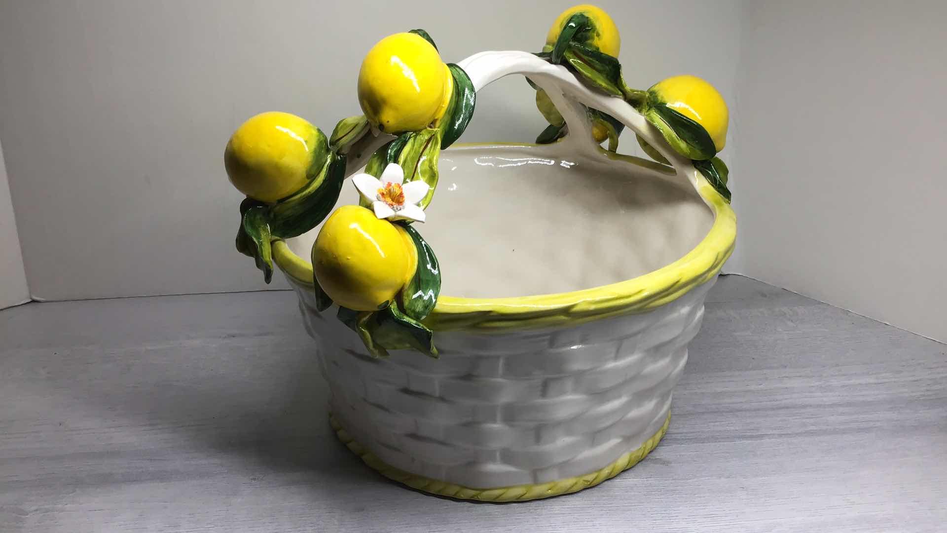 Photo 3 of ITALIAN MADE CERAMICS LEMON WOVEN BASKET 11” X 13” H11”