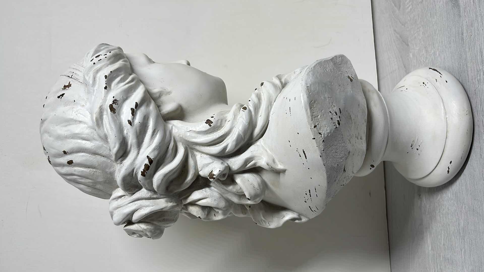 Photo 2 of CLASSIC GREEK WOOD WHITE BUST SCULPTURE 9.5” X 8.5” H17.5”