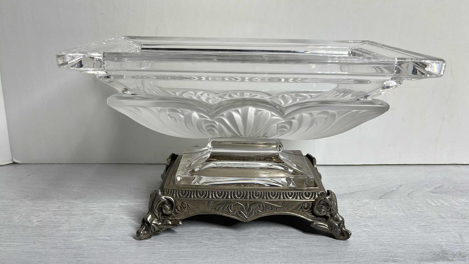 Photo 1 of BOHEMIAN HANDCUT CRYSTAL FOOTED JARDINIERE W SILVER FINISH PEDESTAL 5.5” X 10” H6”