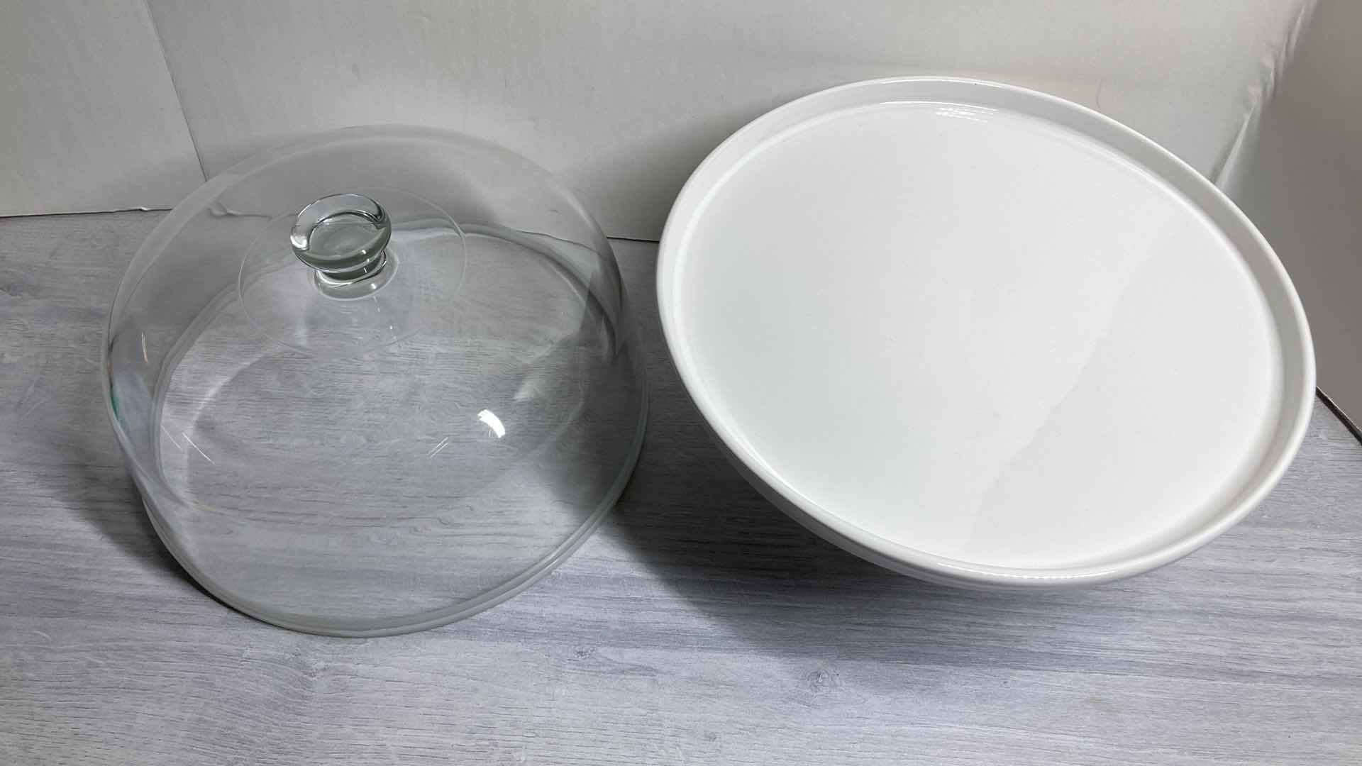 Photo 3 of P HOME FAPOR 11.75” PORCELAIN CAKE STAND W CLEAR GLASS LID MADE IN PORTUGAL