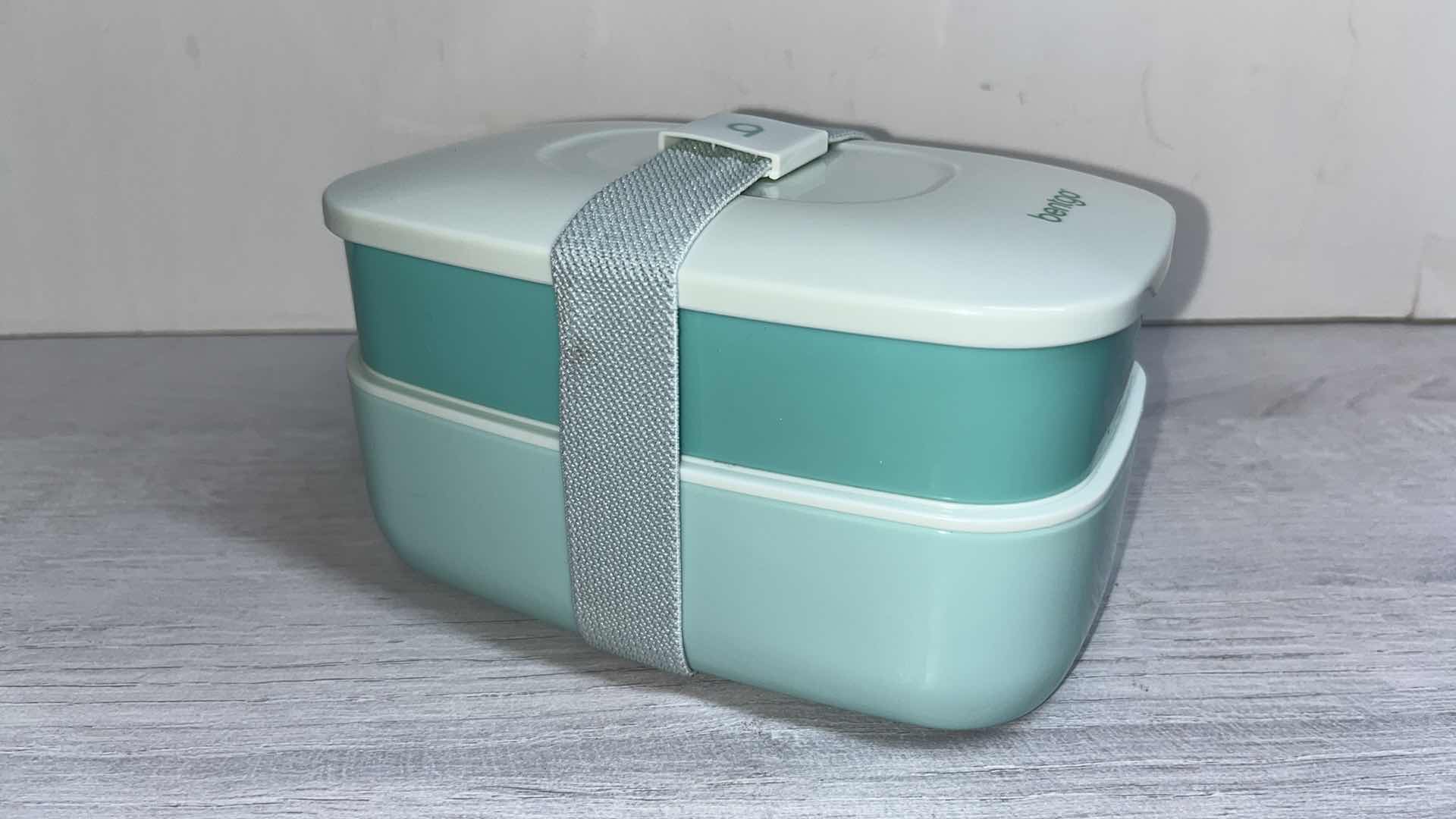 Photo 2 of BENTGO CLASSIC COASTAL AQUA ALL-IN-ONE LUNCH/BENTO BOX W 2 STACKABLE CONTAINERS, UTENSIL SET & NYLON SEALING STRAP