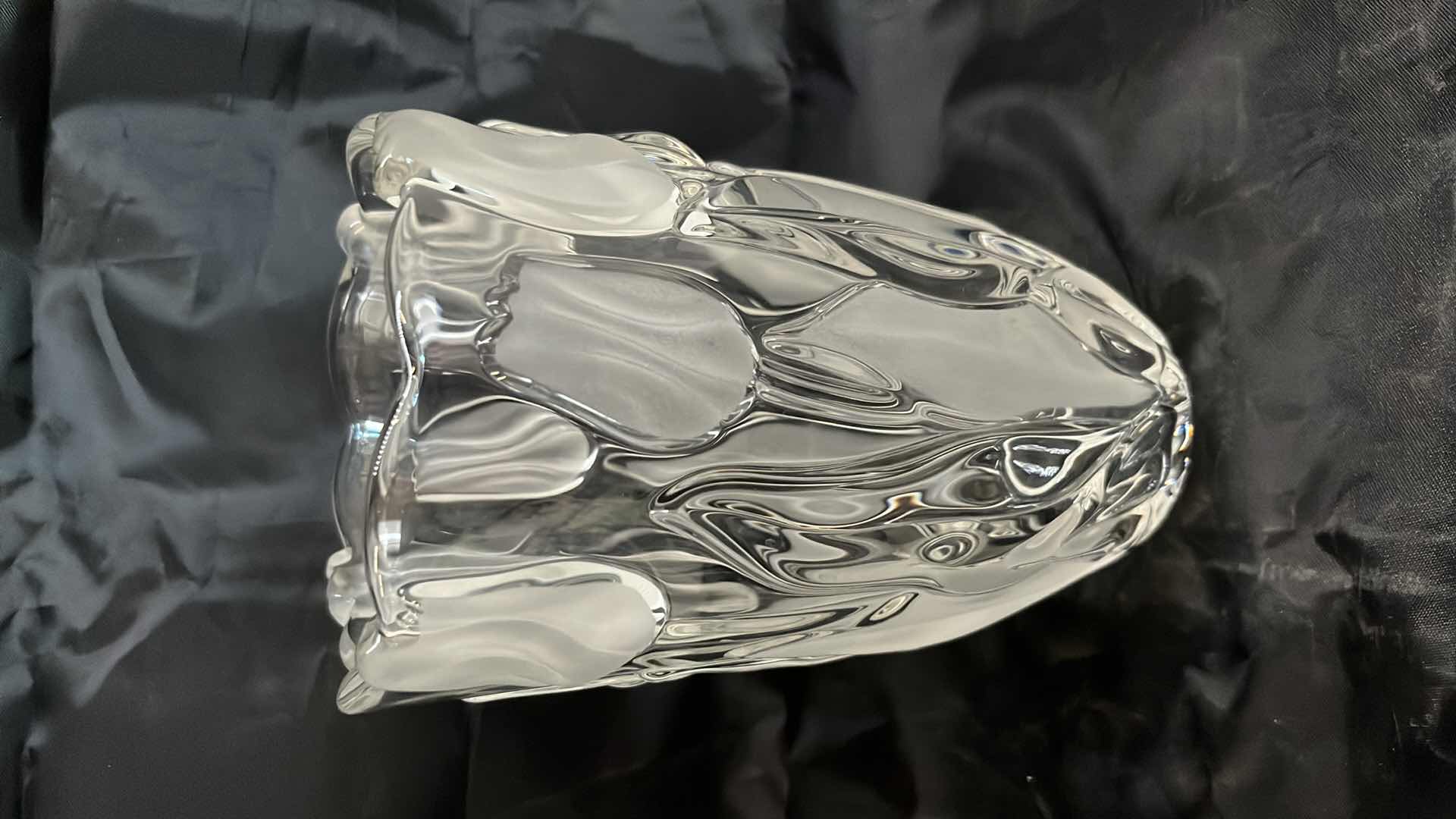 Photo 2 of MIKASA TULIP SATIN FROSTED EMBOSSED GLASS VASE 4.75” X 8”