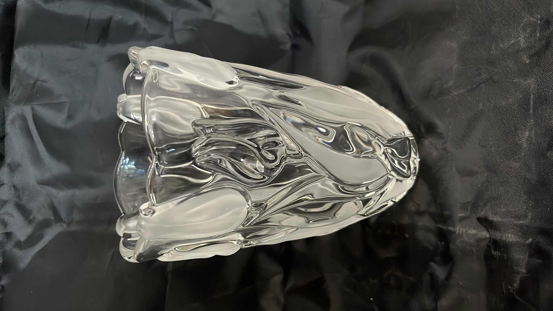 Photo 1 of MIKASA TULIP SATIN FROSTED EMBOSSED GLASS VASE 4.75” X 8”