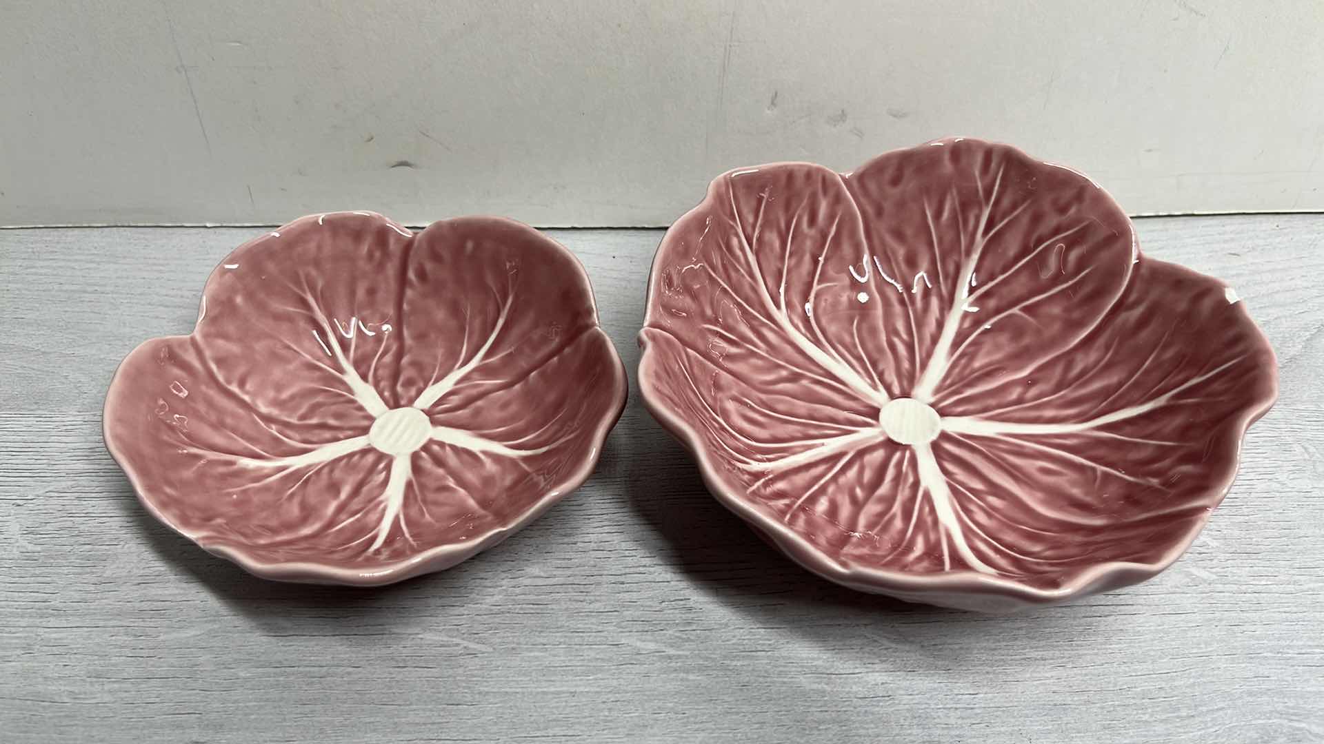 Photo 2 of BORDALLO PINHEIRO PINK CABBAGE SMALL/LARGE DISHES 4.5” x 1.5” & 5.75” x 2”