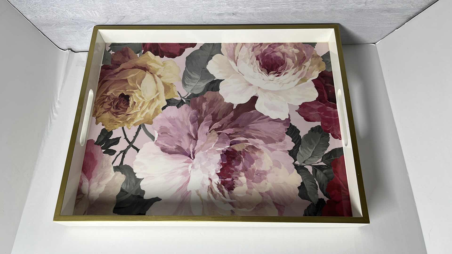 Photo 1 of FRINGE STUDIO LARGE WOODEN ROSE BLUSH SERVING TRAY 13.75” X 17.5” H2”