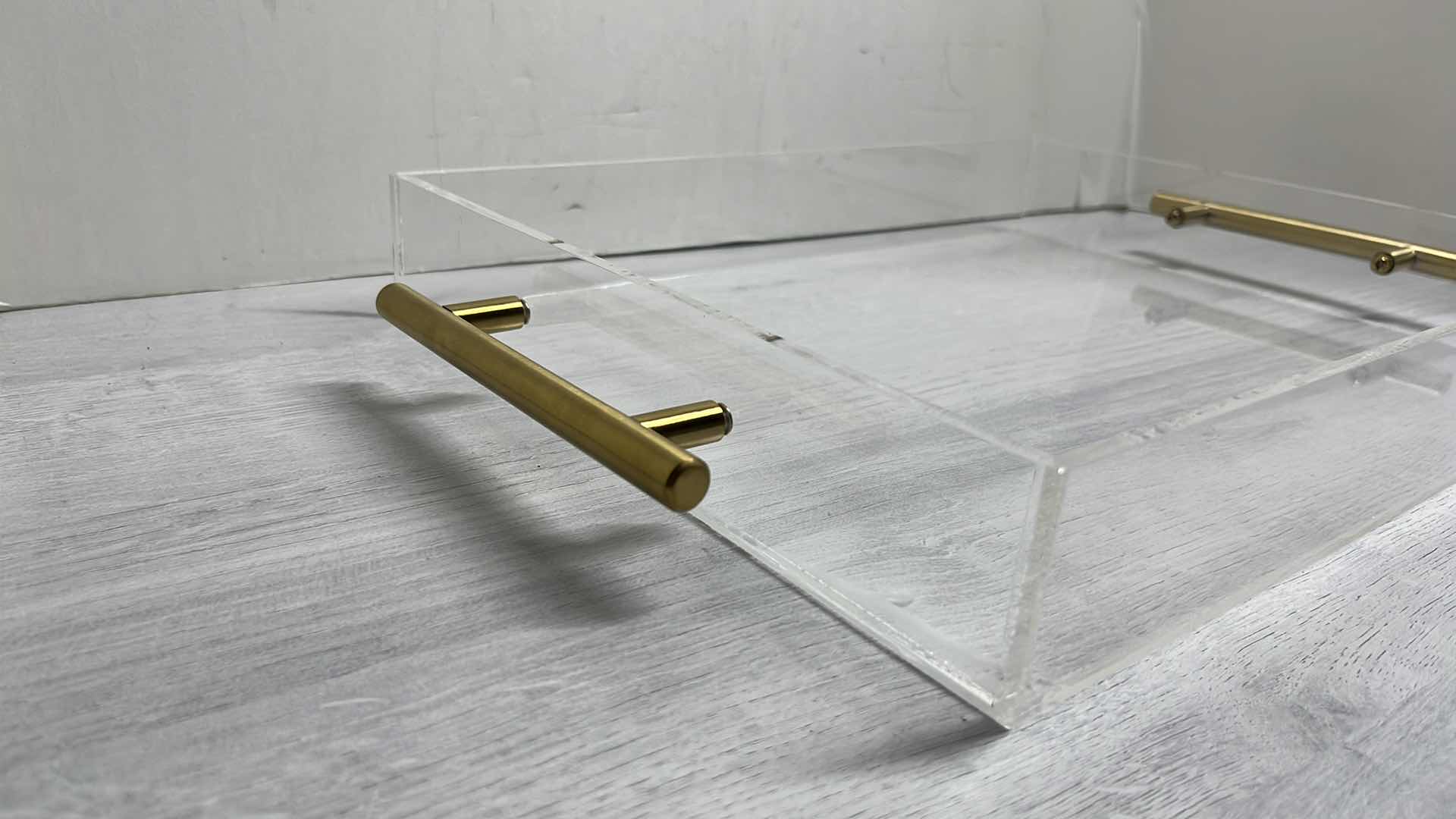 Photo 3 of ACRYLIC TRAY W GOLD FINISH HANDLES 11” X 14” H2”