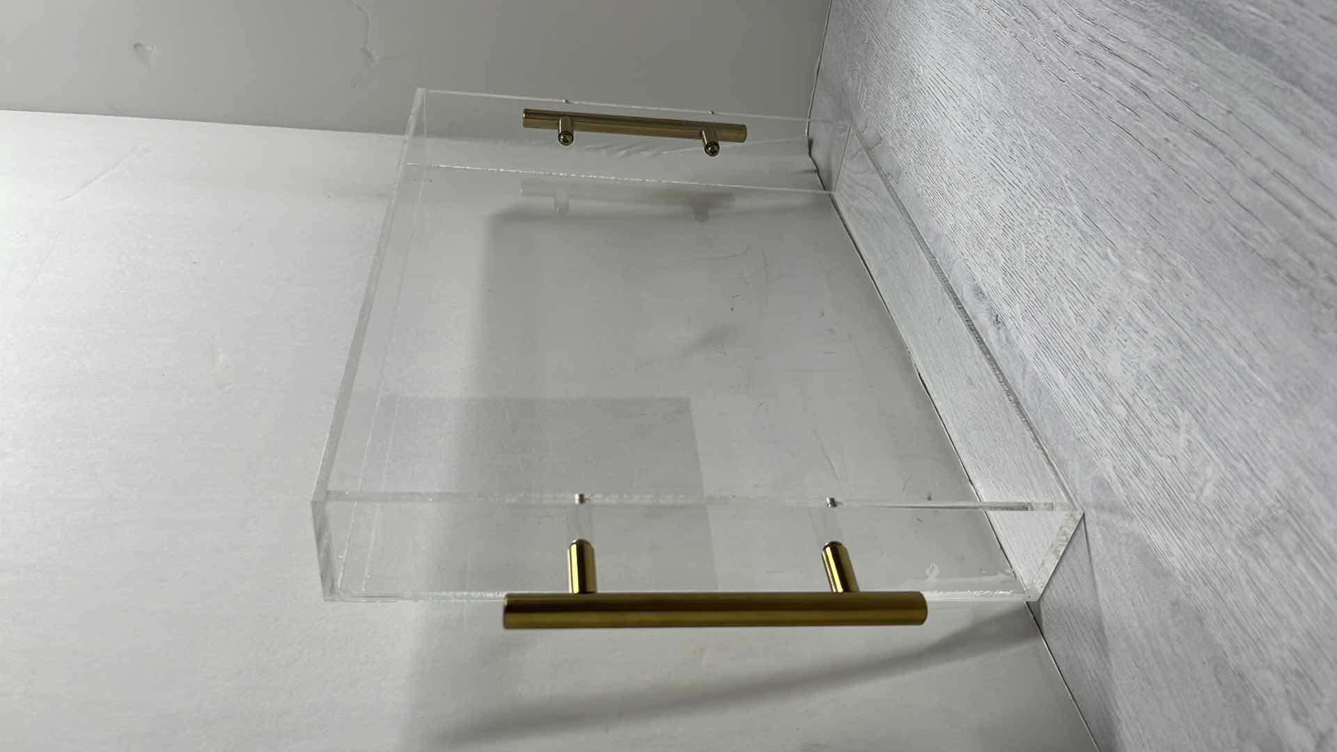 Photo 1 of ACRYLIC TRAY W GOLD FINISH HANDLES 11” X 14” H2”