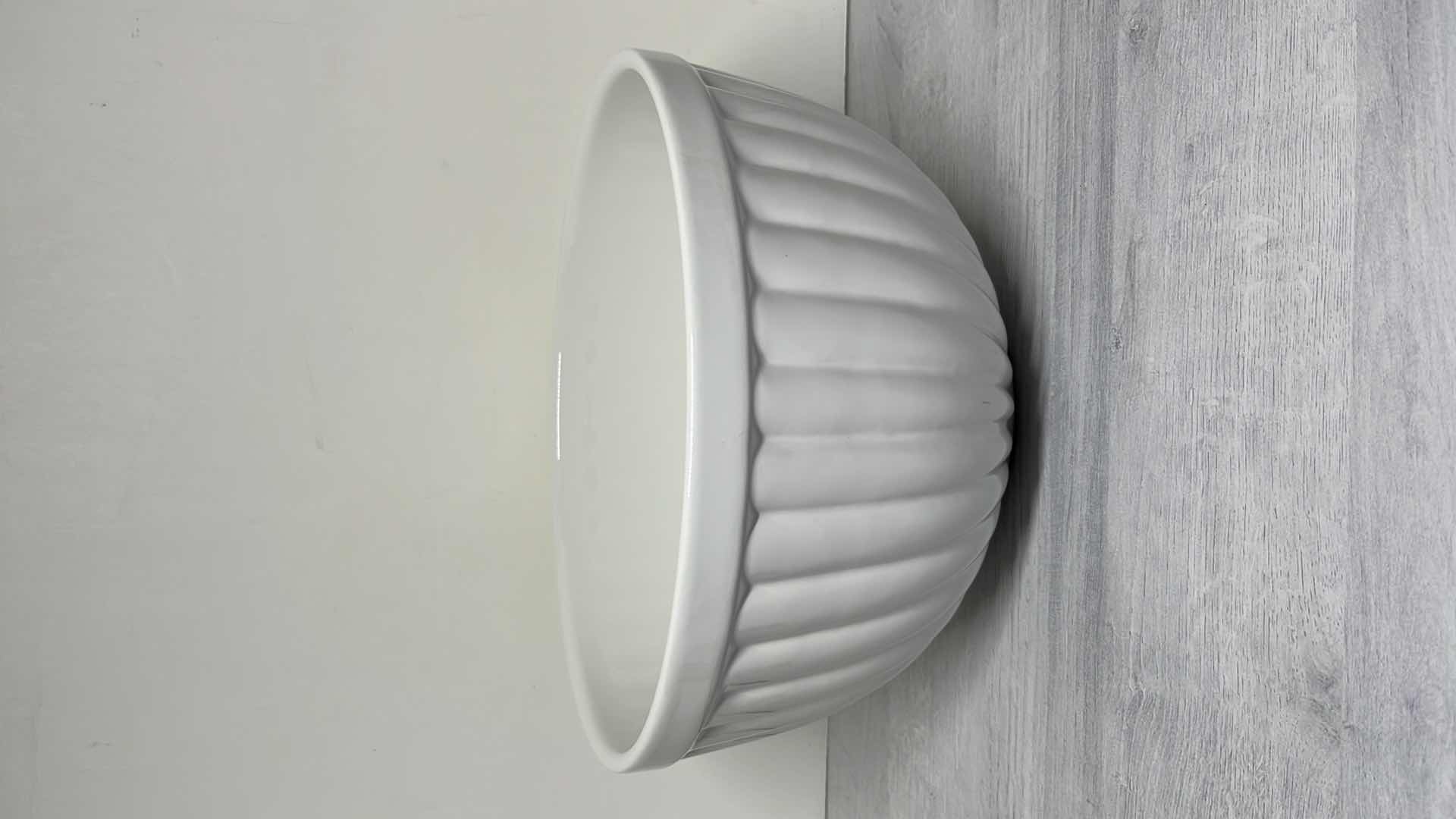 Photo 1 of R HOME LARGE WHITE IRONSTONE SCALLOPED SALAD/MIXING BOWL, MADE IN PORTUGAL 12” X 12” H6.75”