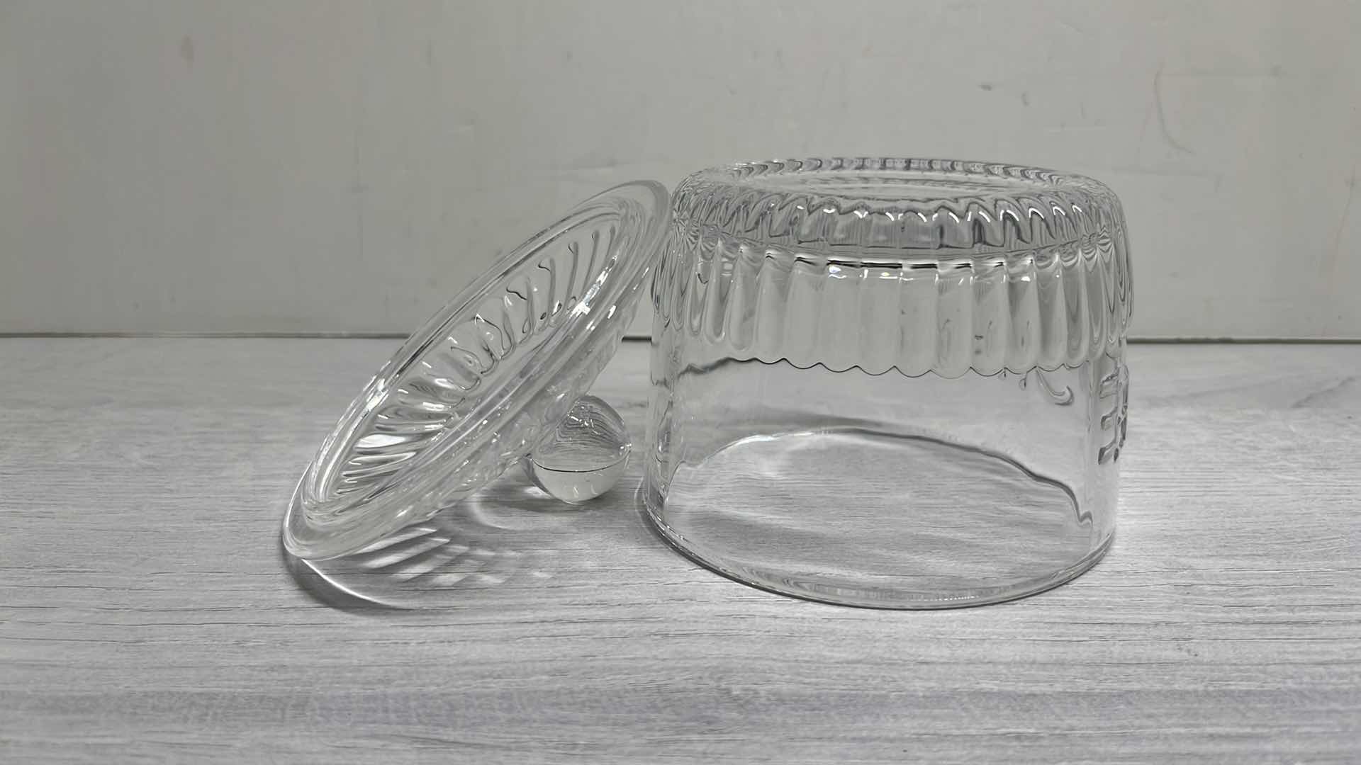 Photo 5 of FRENCH INSPIRED RIBBED GLASS SUGAR JAR “SUCRE” 4.25” X 4.25” H4.75”