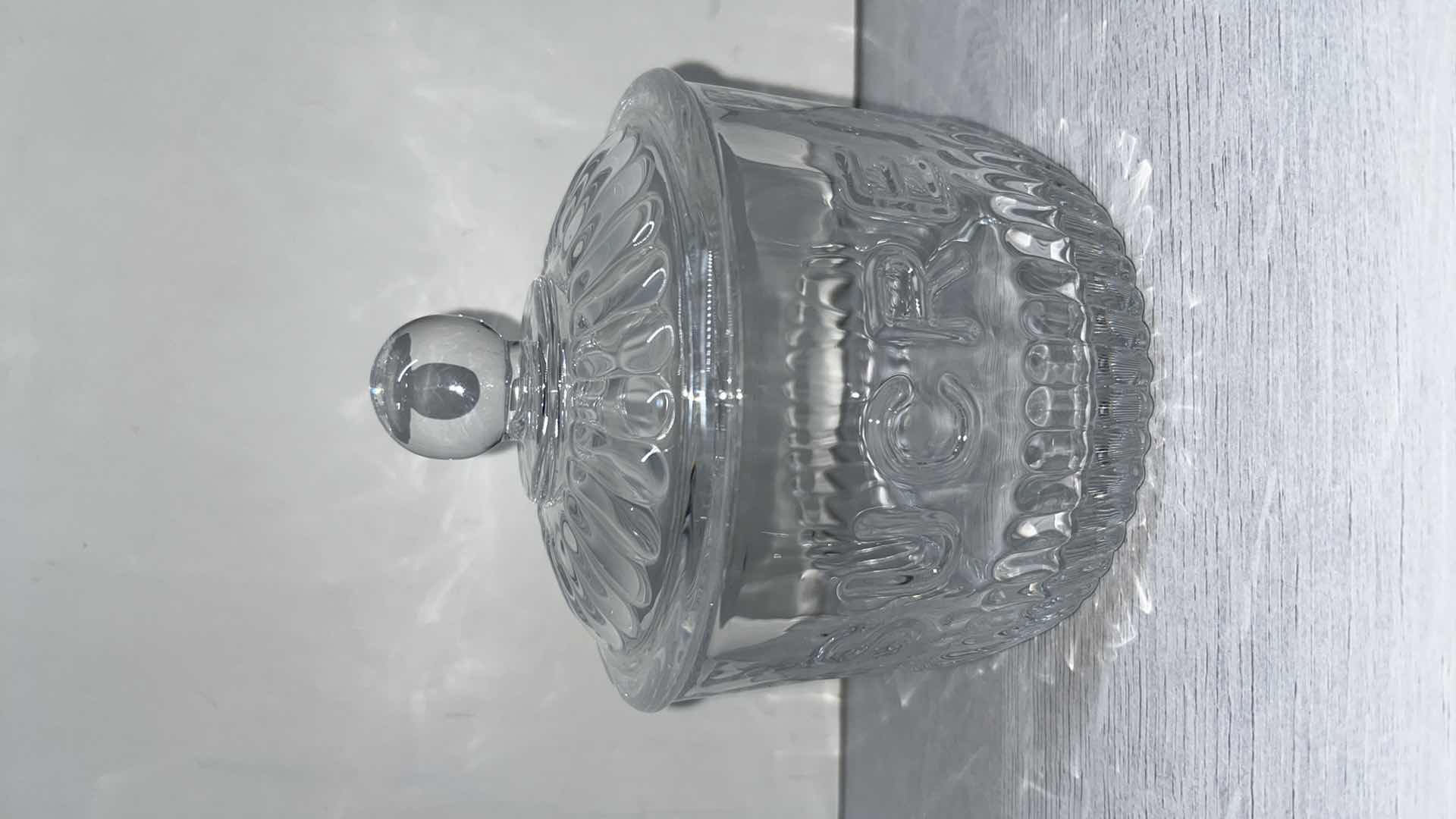 Photo 1 of FRENCH INSPIRED RIBBED GLASS SUGAR JAR “SUCRE” 4.25” X 4.25” H4.75”