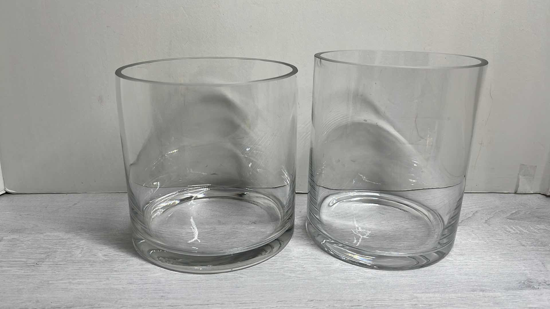 Photo 1 of GLASS CYLINDER VASES  5.25” X 5.25” H6.5” (2)