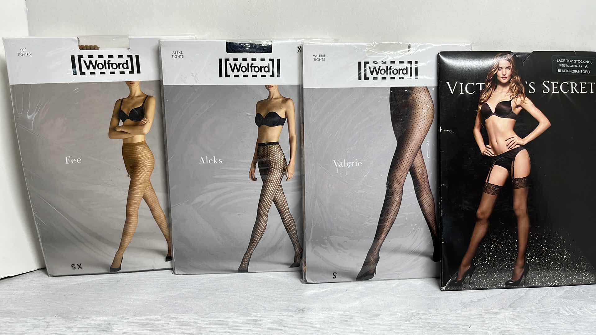 Photo 1 of NEW WOFFORD TIGHTS SIZE SMALL/EXTRA SMALL (3) & VICTORIA’S SECRET LACE TOP STOCKINGS SIZE A (1)