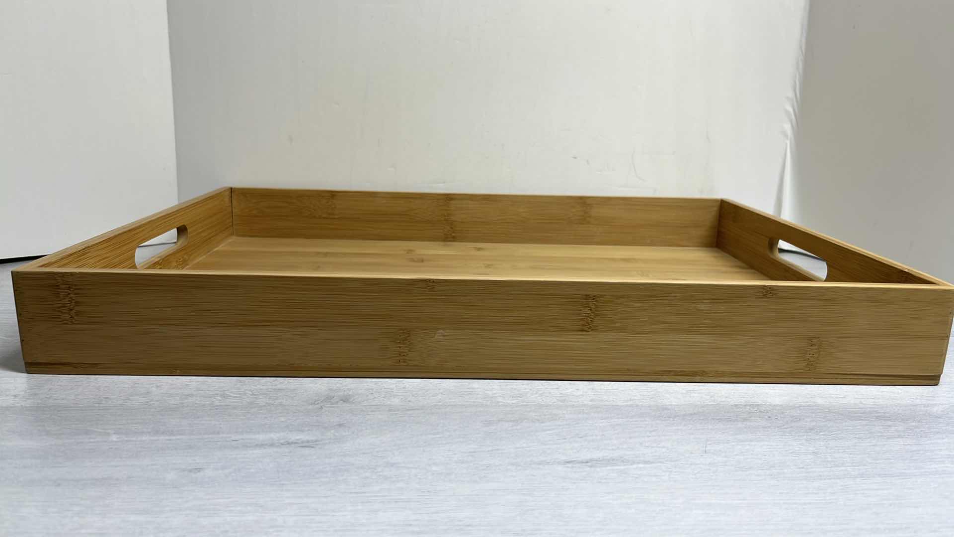 Photo 3 of BAMBOO SERVING TRAY W HANDLES 13.75” X 19.75” H2.25”