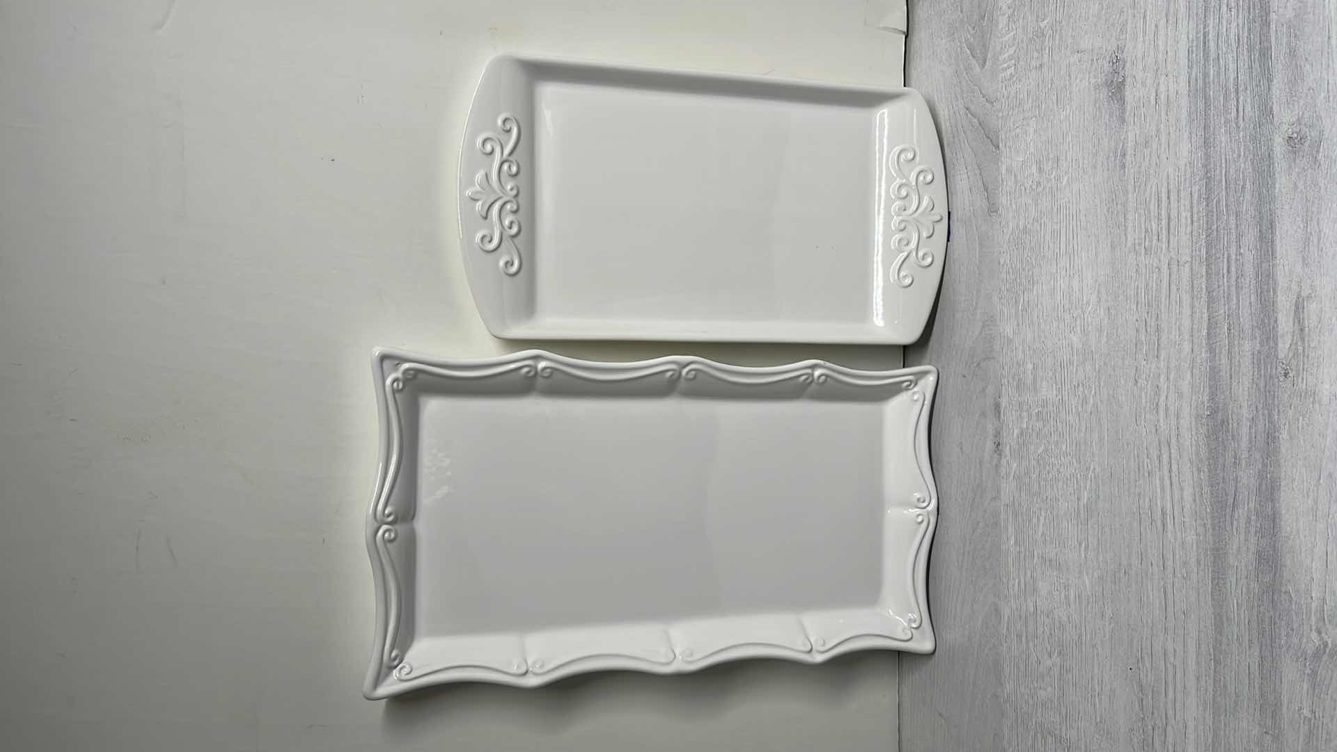 Photo 1 of CERIART S.A. PORTUGAL CERAMIC STONEWARE RECTANGULAR WHITE SERVING PLATTERS (2)