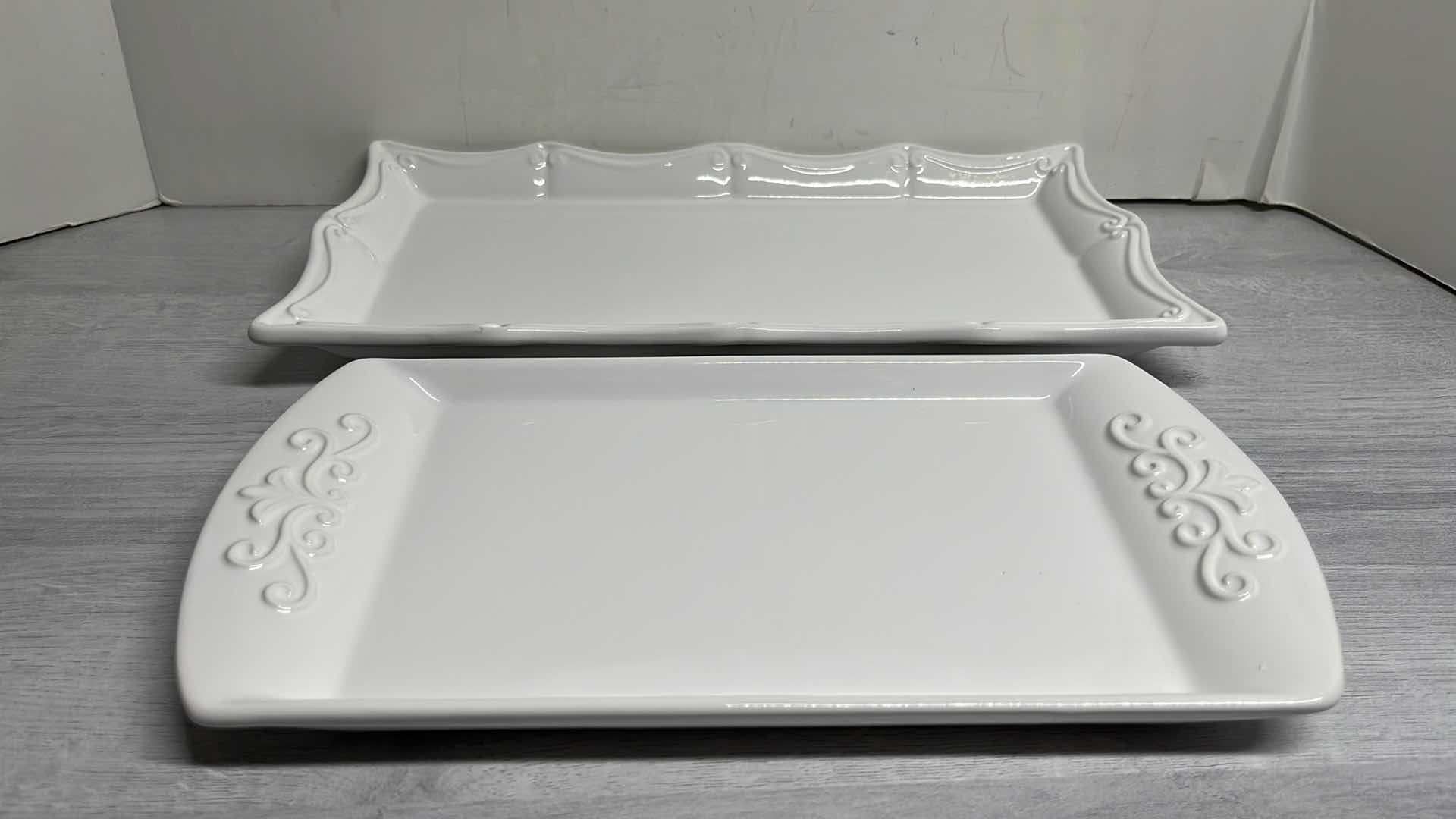 Photo 2 of CERIART S.A. PORTUGAL CERAMIC STONEWARE RECTANGULAR WHITE SERVING PLATTERS (2)