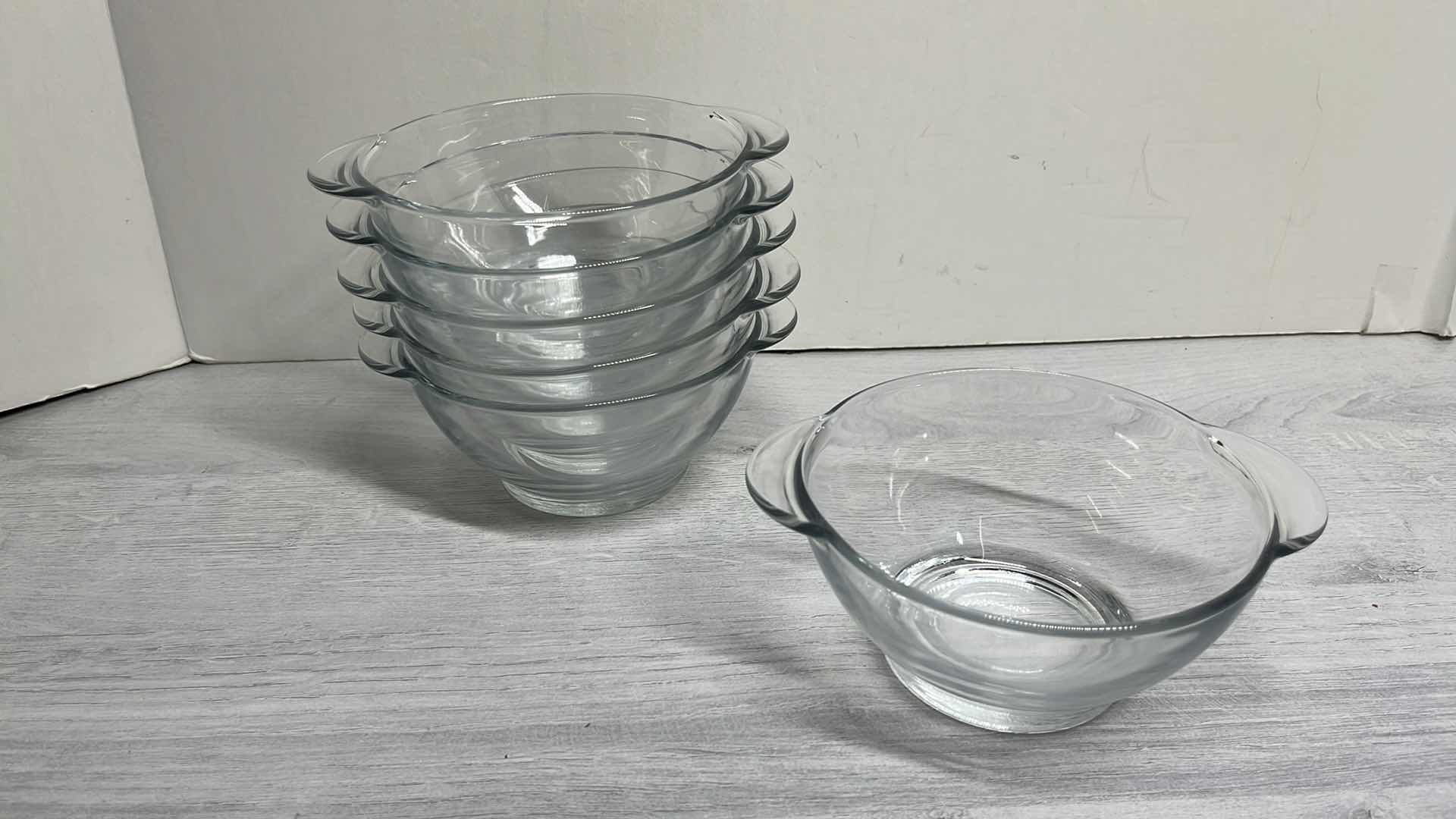 Photo 1 of DURALEX MADE IN FRANCE SOUP BOWLS W HANDLES, 17 oz  5.25” X 2.5” (6)