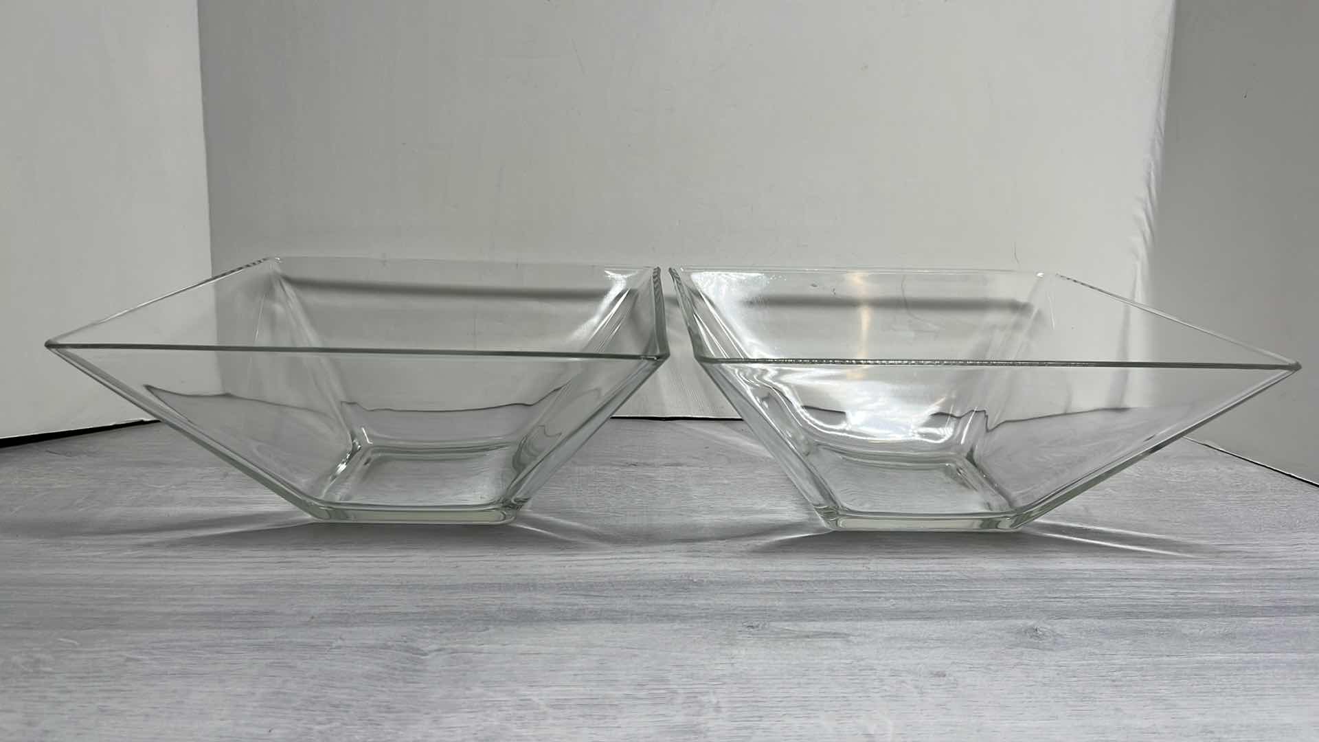 Photo 1 of SQUARE CLEAR GLASS SERVING BOWLS 9.75” X 9.75 H4.25” (2)