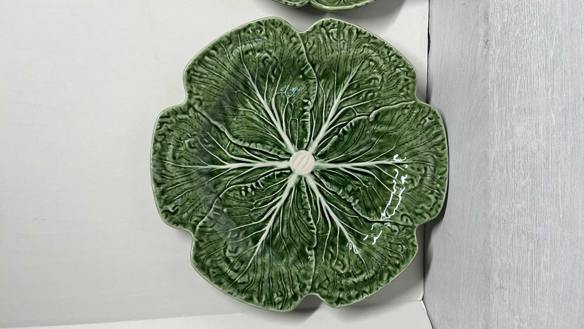 Photo 3 of BORDALLO PINHEIRO 12” CABBAGE CHARGER PLATE & CABBAGE/DRAGONFLY 11” PLATTER PLATE (2)