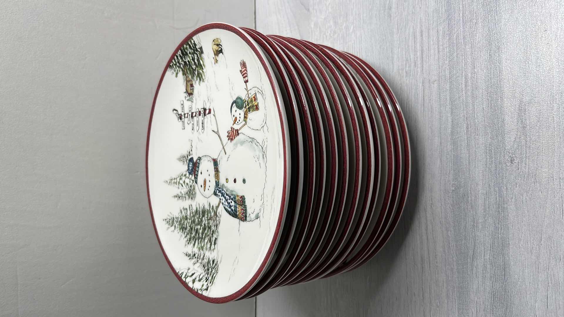 Photo 2 of WILLIAMS SONOMA SNOWMAN COLLECTION 8” SALAD PLATES (12)