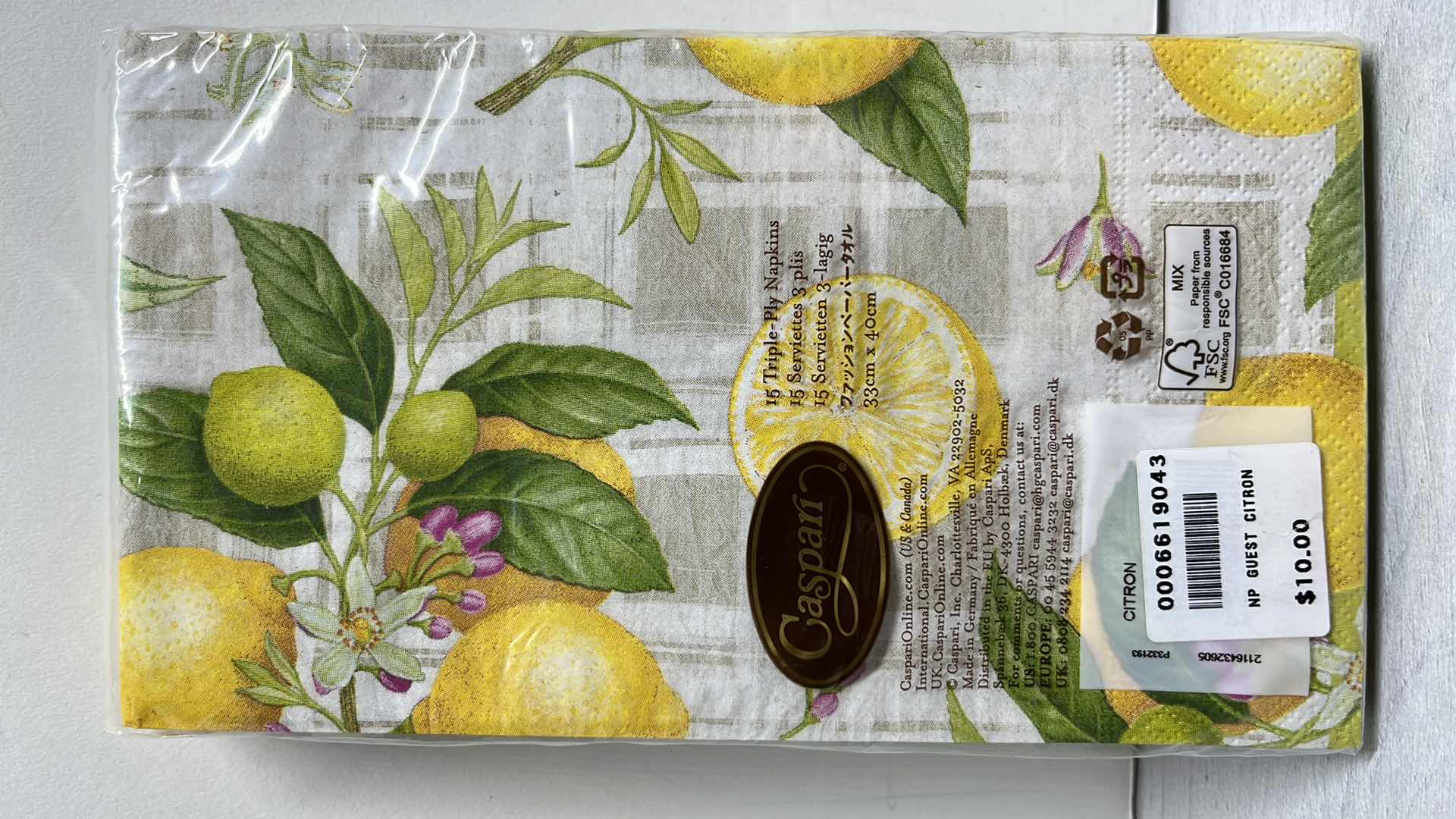 Photo 5 of LEMON DECOR SALT & PEPPER SHAKERS & 2 PACKS OF CASPARI CITRON 3-PLY NAPKINS (15 CT PER PACK)