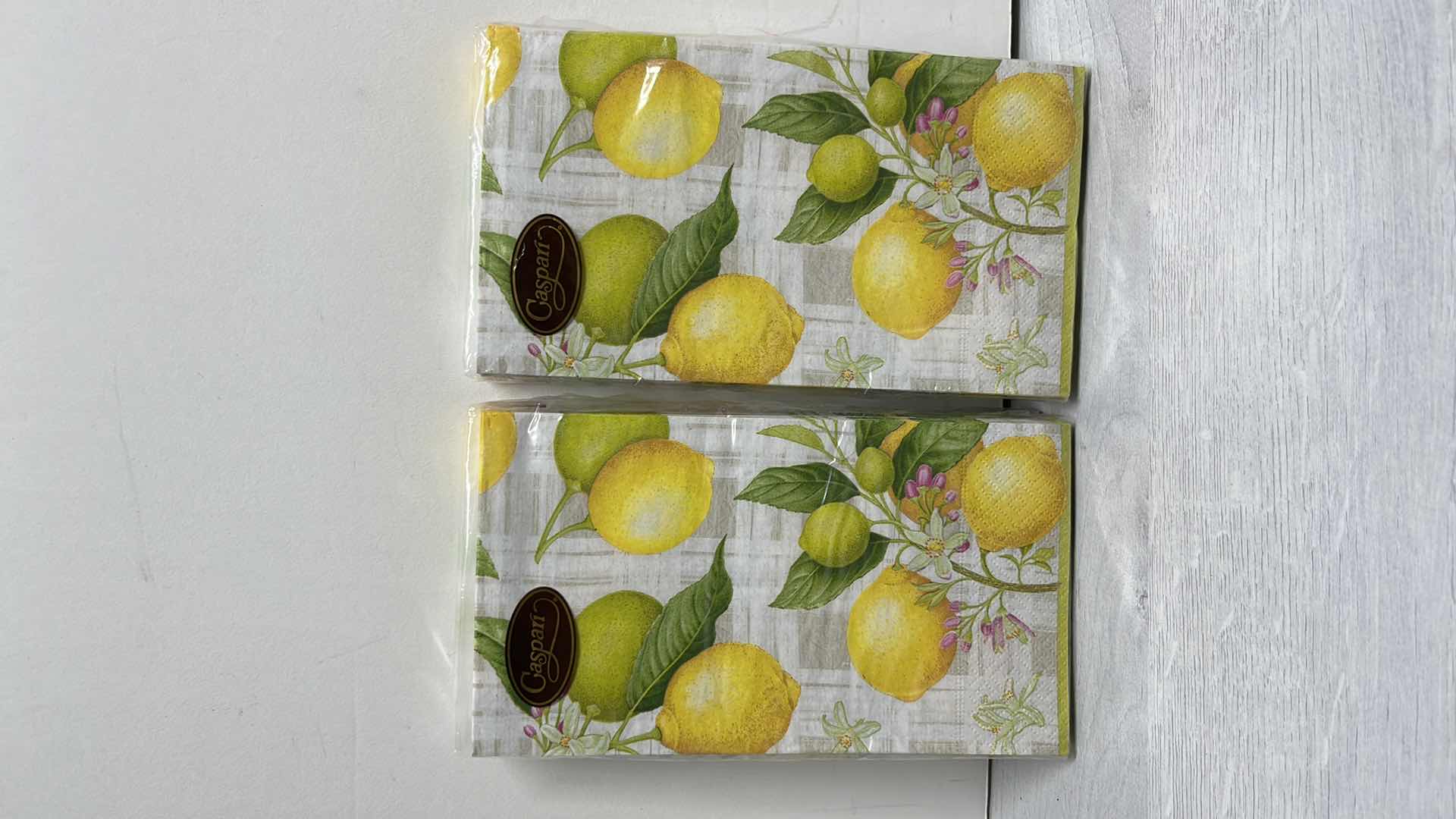 Photo 4 of LEMON DECOR SALT & PEPPER SHAKERS & 2 PACKS OF CASPARI CITRON 3-PLY NAPKINS (15 CT PER PACK)