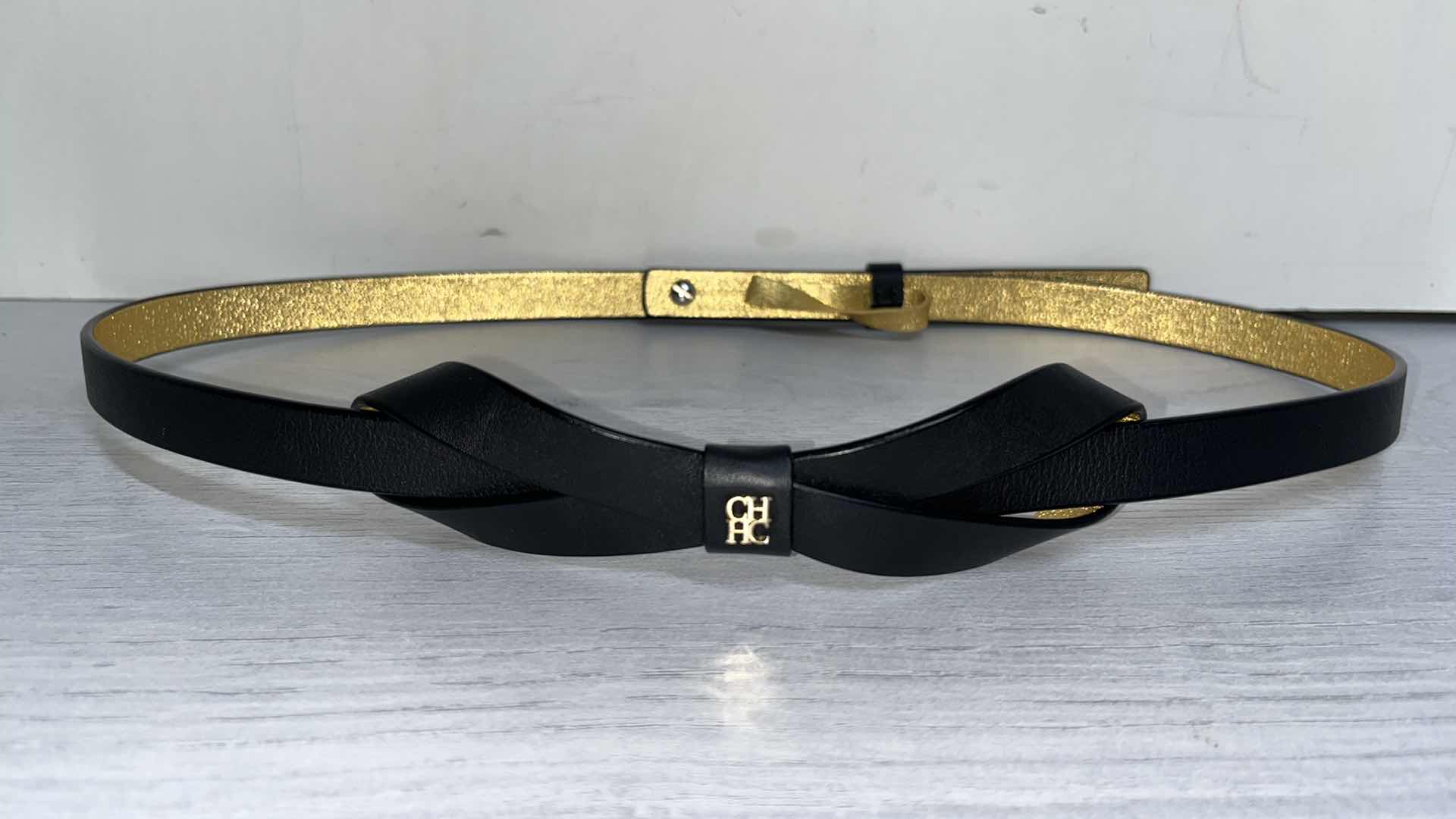 Photo 1 of CH CAROLINA HERRERA WOMENS BLACK LEATHER BOW SLIM BELT 80CM