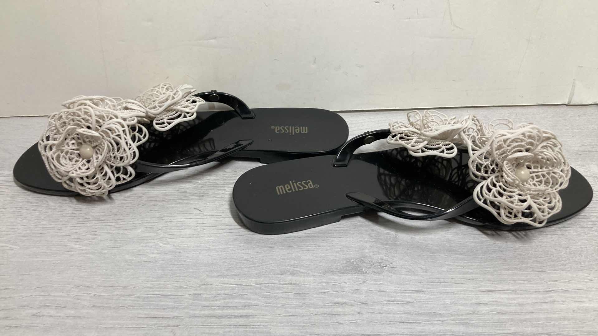 Photo 3 of MELISSA BLACK & WHITE FLORAL RUBBER SANDALS SIZE US 8