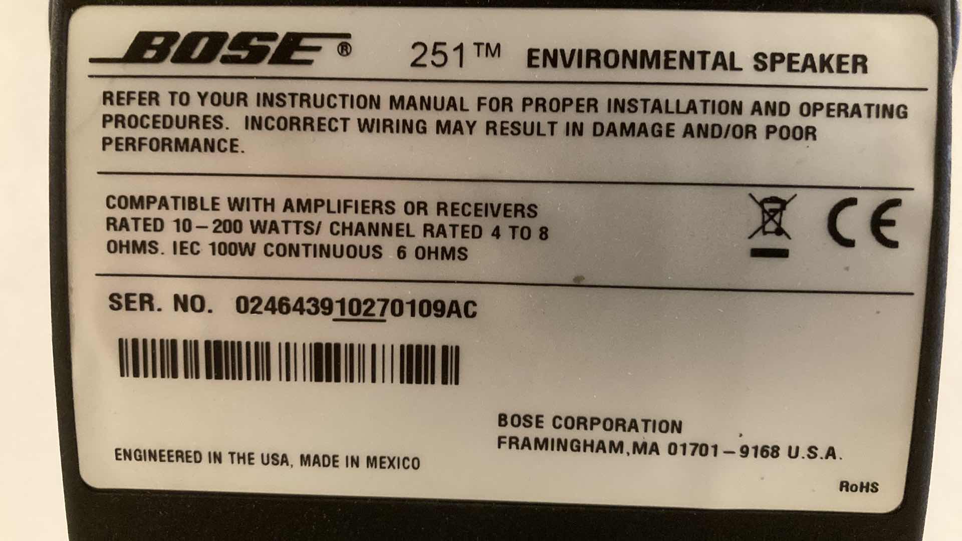 Photo 5 of BOSE ENVIRONMENTAL WALL MOUNT SPEAKERS MODEL 251 SET OF 2