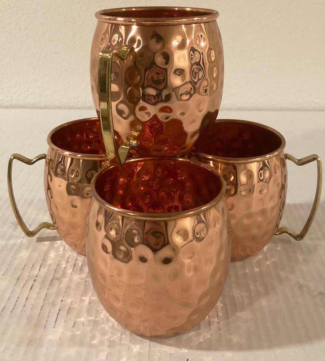 Photo 1 of COPPER BRASS HANDLED MOSCOW MULE MUGS 12FLOZ (4)