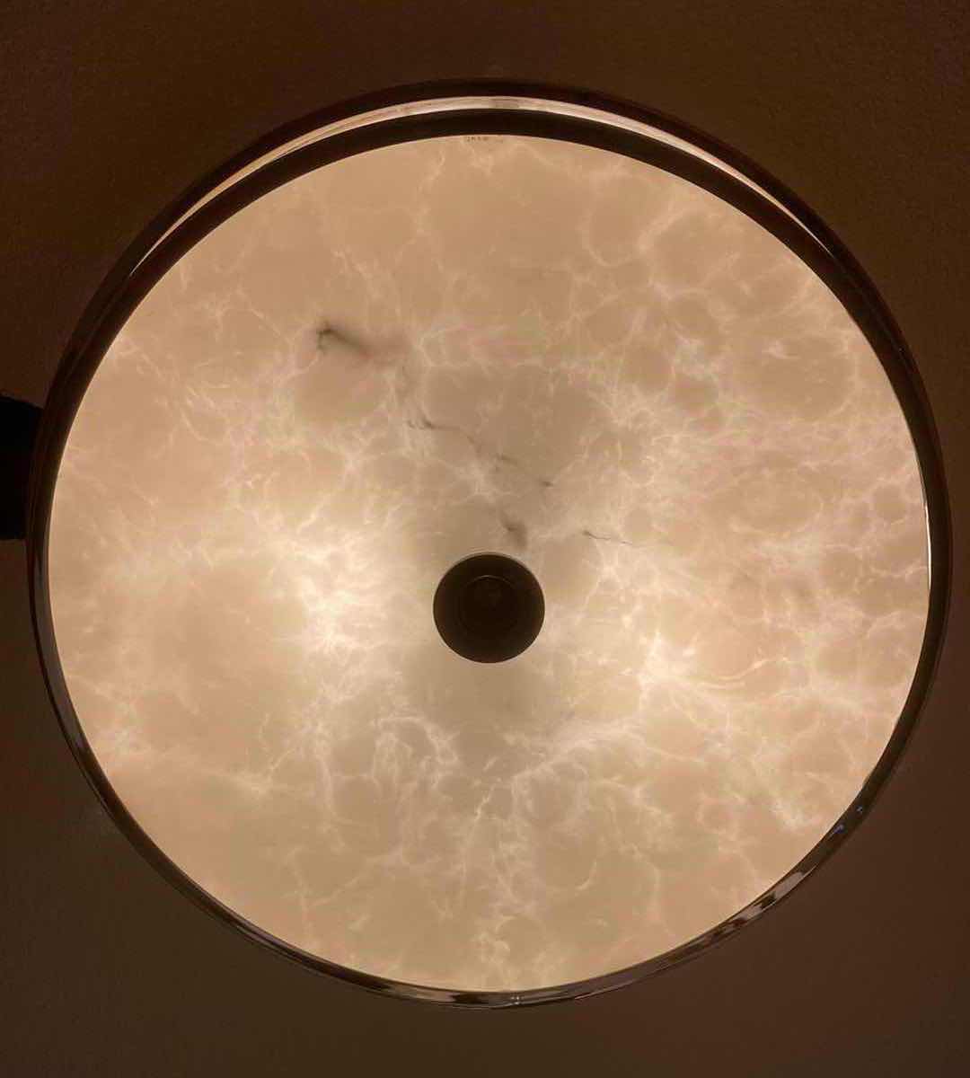 Photo 3 of FLUSH MOUNT OFF-WHITE SHADE MARBLE FINISH BOTTLE CHROME TRIM CEILING LIGHT 22.5” X 6.5”