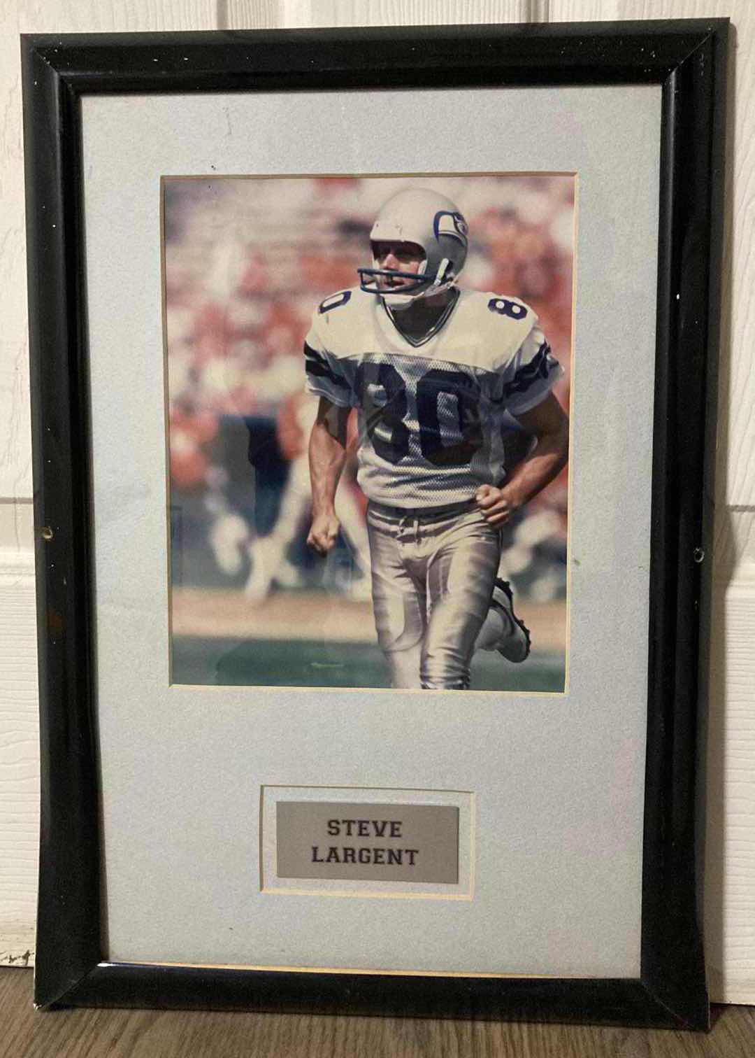 Photo 1 of STEVE LARGENT SEAHAWKS #80 NFL FOOTBALL FRAMED PHOTOGRAPH 13” X 19”