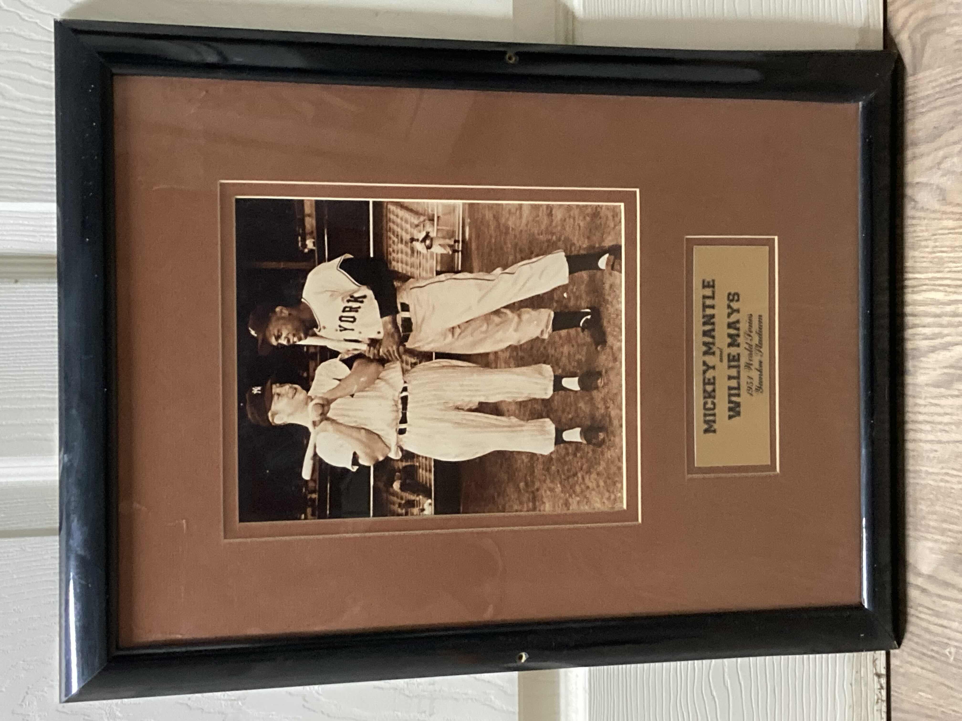 Photo 1 of MICKEY MANTLE & WILLIE MAYS 1951 WORLD SERIES YANKEE STADIUM FRAMED PHOTOGRAPH 15” X 21”