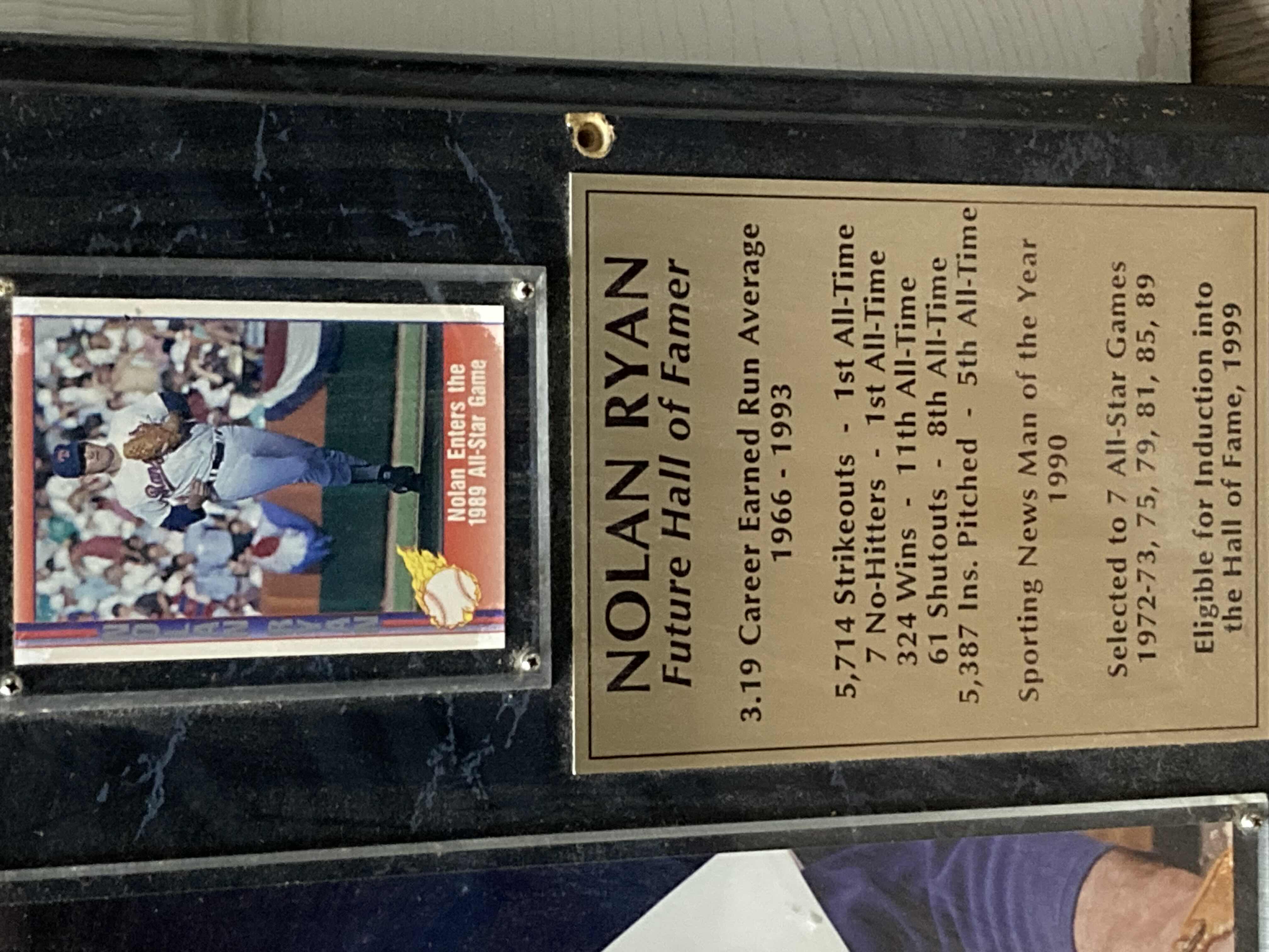 Photo 3 of NOLAN RYAN RANGERS #34 MEMORABILIA PLAQUE W PLAYERS CARD 15” X 12”