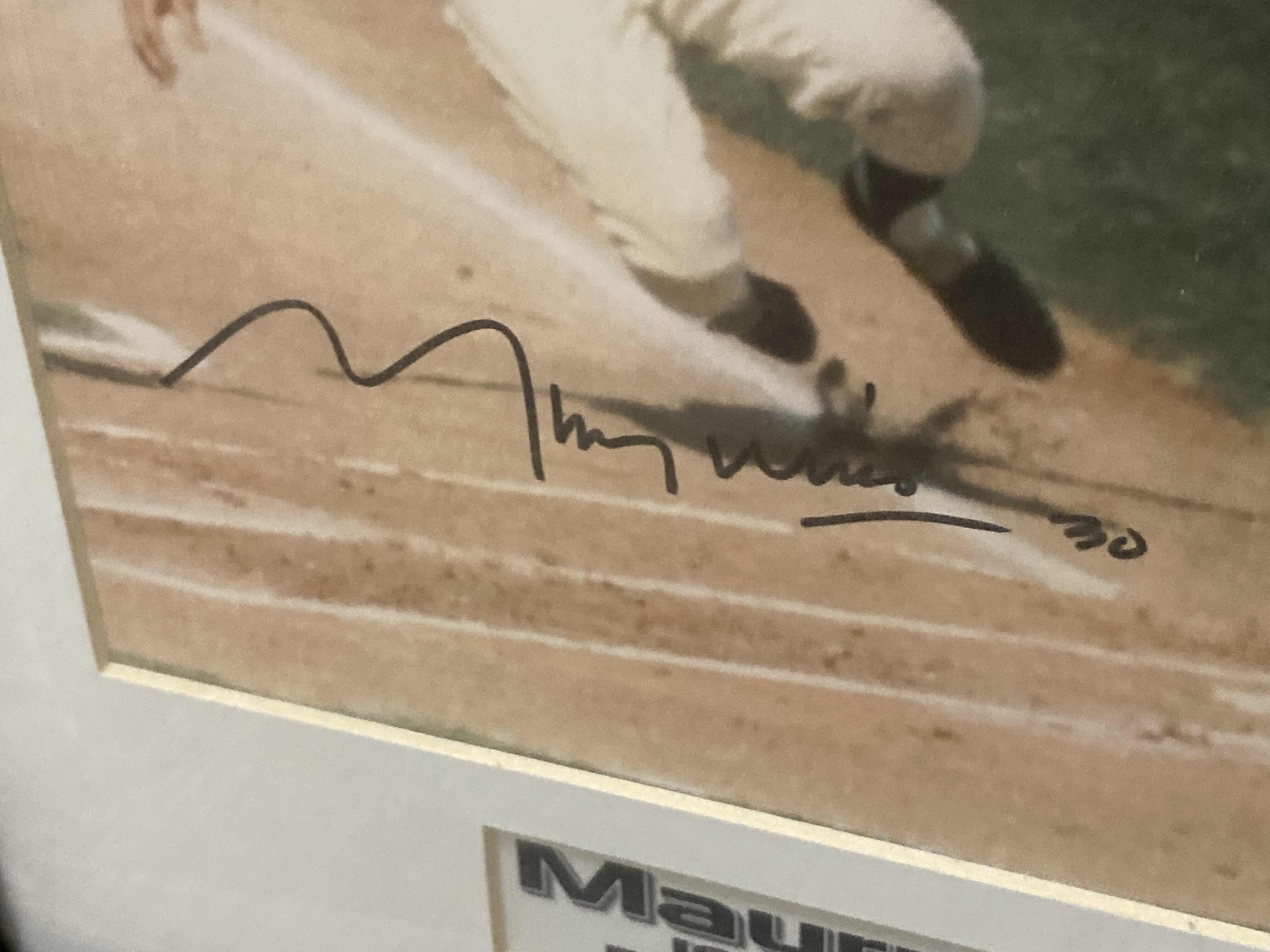 Photo 3 of MAURY WILLS 1962 NL MVP MLB BASEBALL FRAMED PHOTOGRAPH AUTOGRAPHED BY MAURY WILLS NO COA 14.5” X 14”